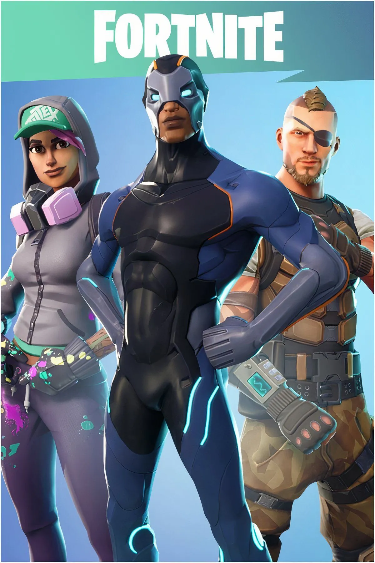 Giao diện màn hình chọn nhân vật trong Fortnite với các skin độc đáo và súng ống