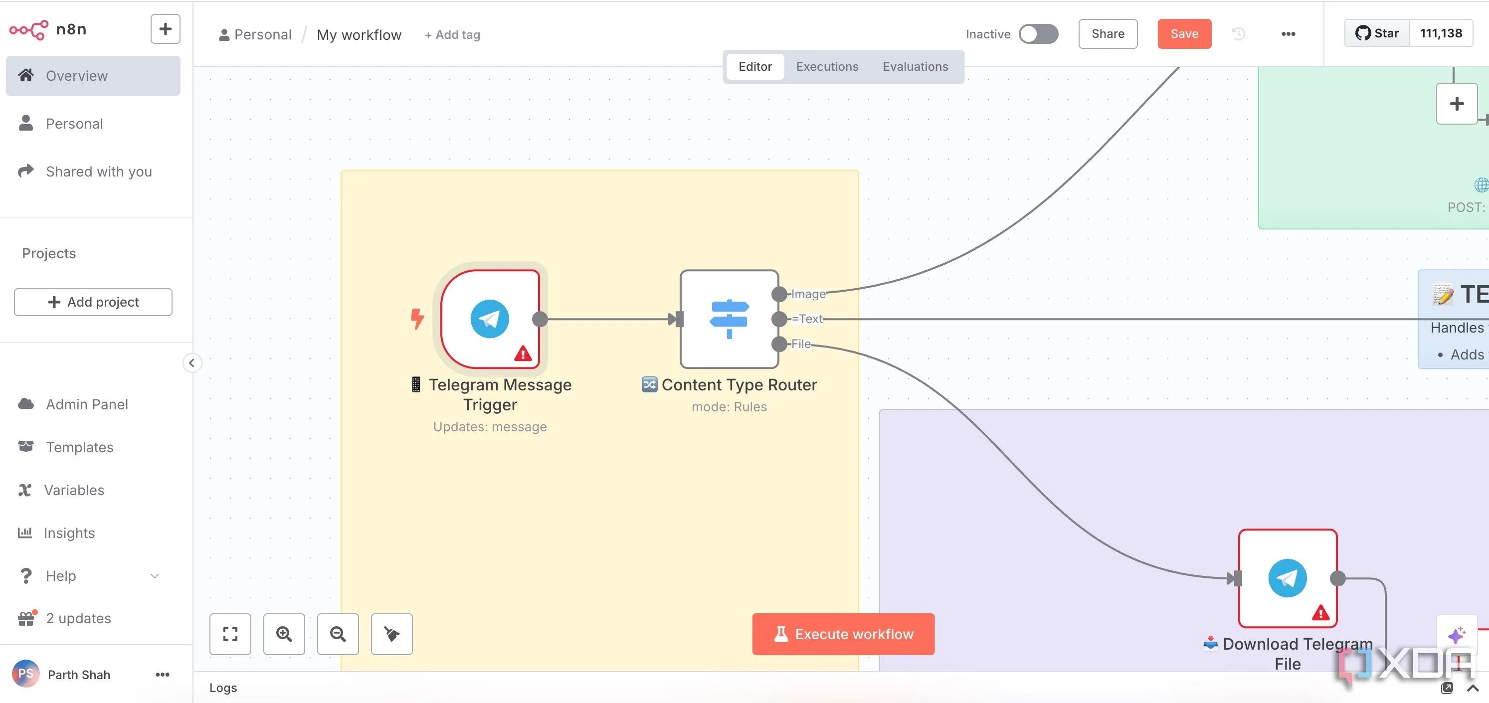 Giao diện n8n hiển thị quy trình tự động hóa workflow phức tạp