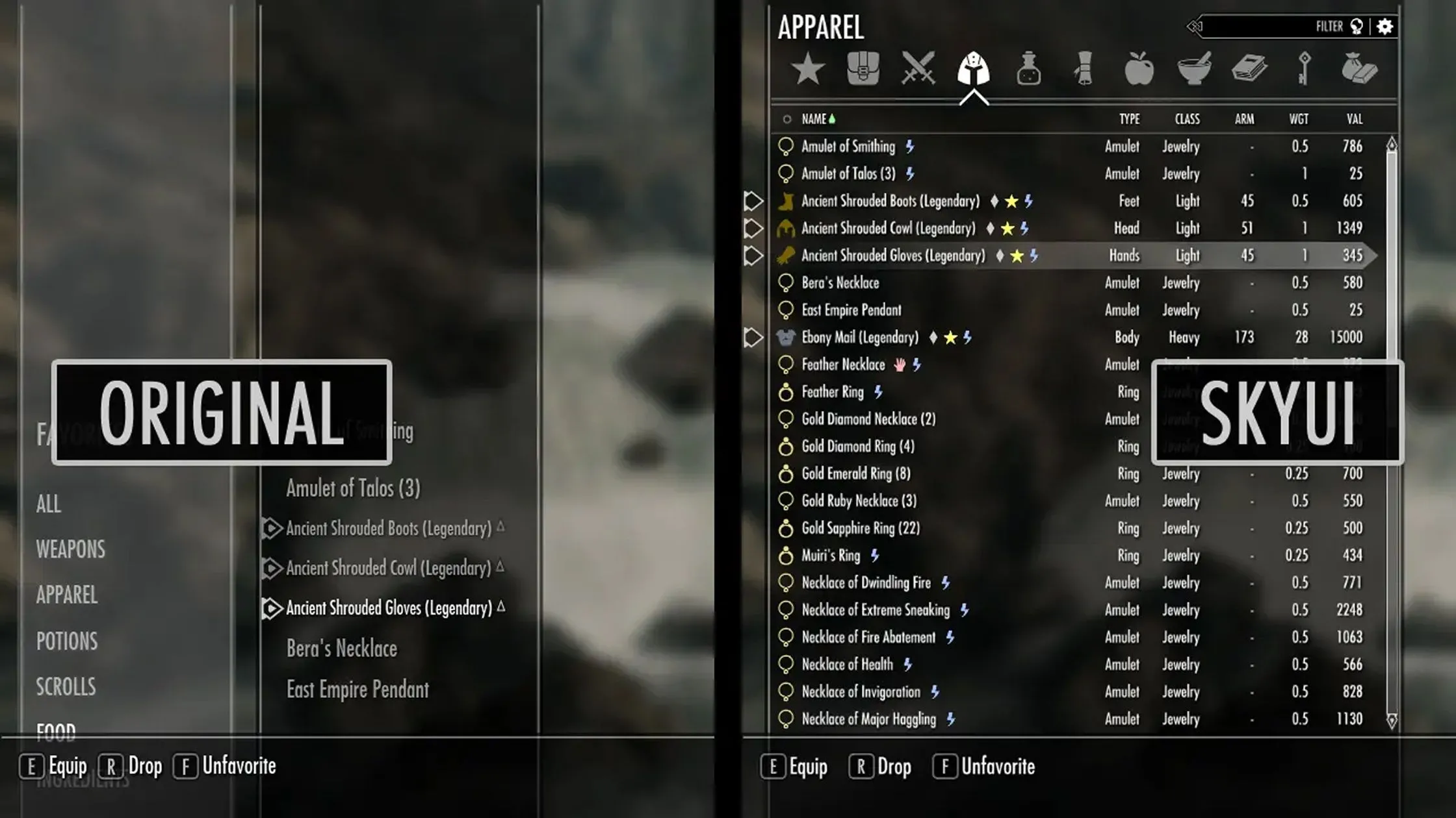 Giao diện người dùng được cải thiện của SkyUI trong Skyrim