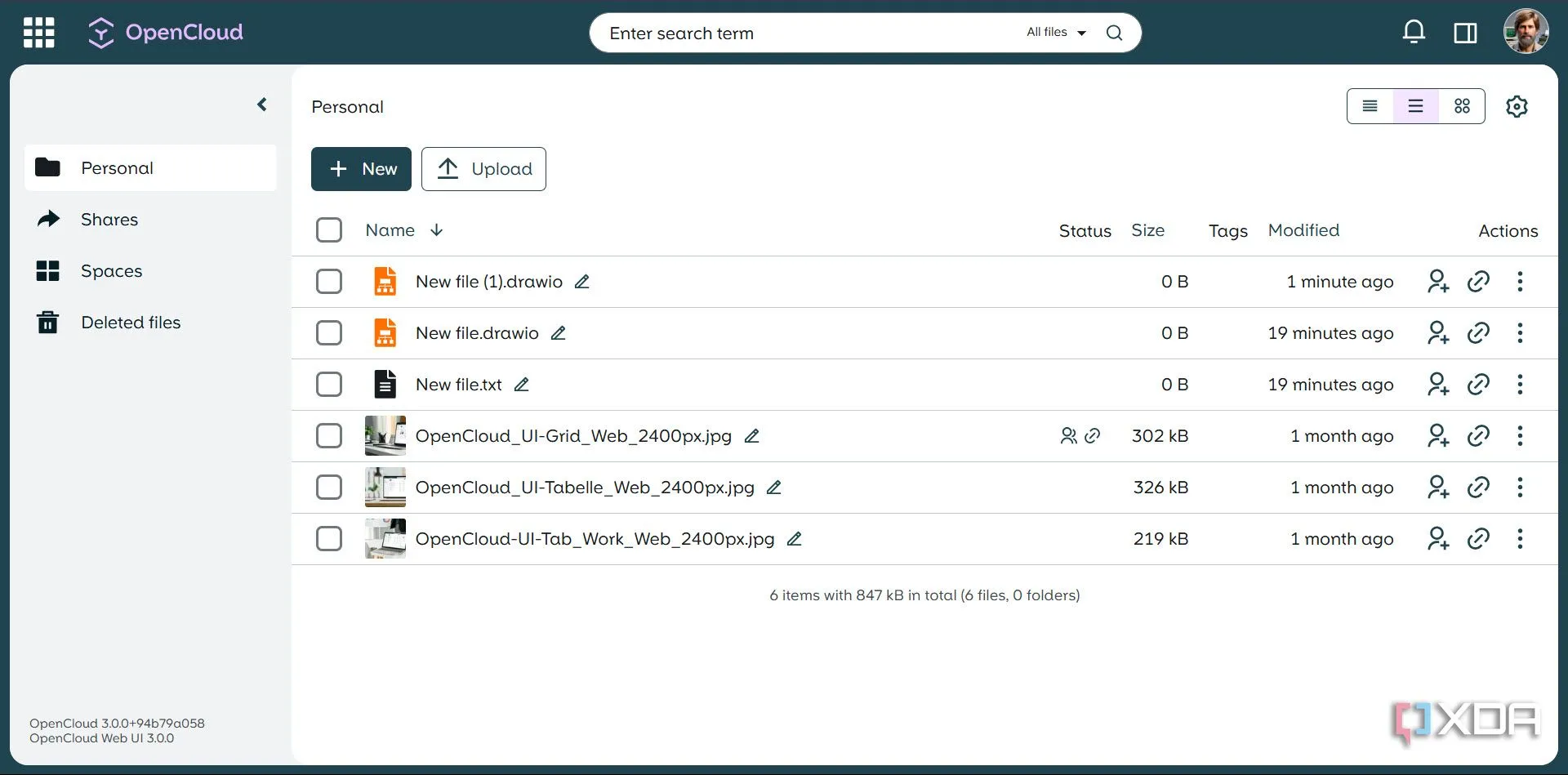 Giao diện người dùng (UI) tối giản và sạch sẽ của OpenCloud