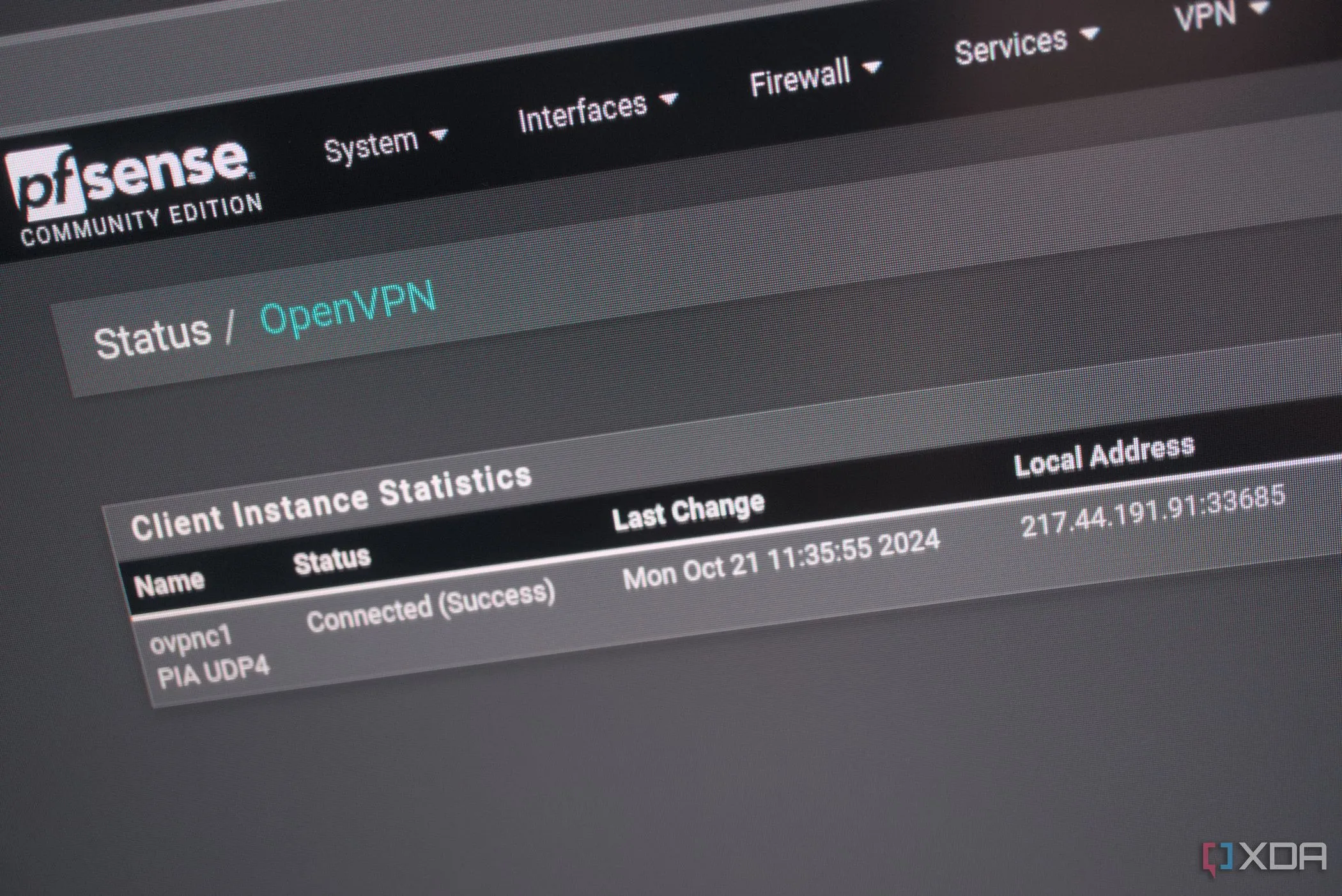 Giao diện OpenVPN đang chạy trên pfSense