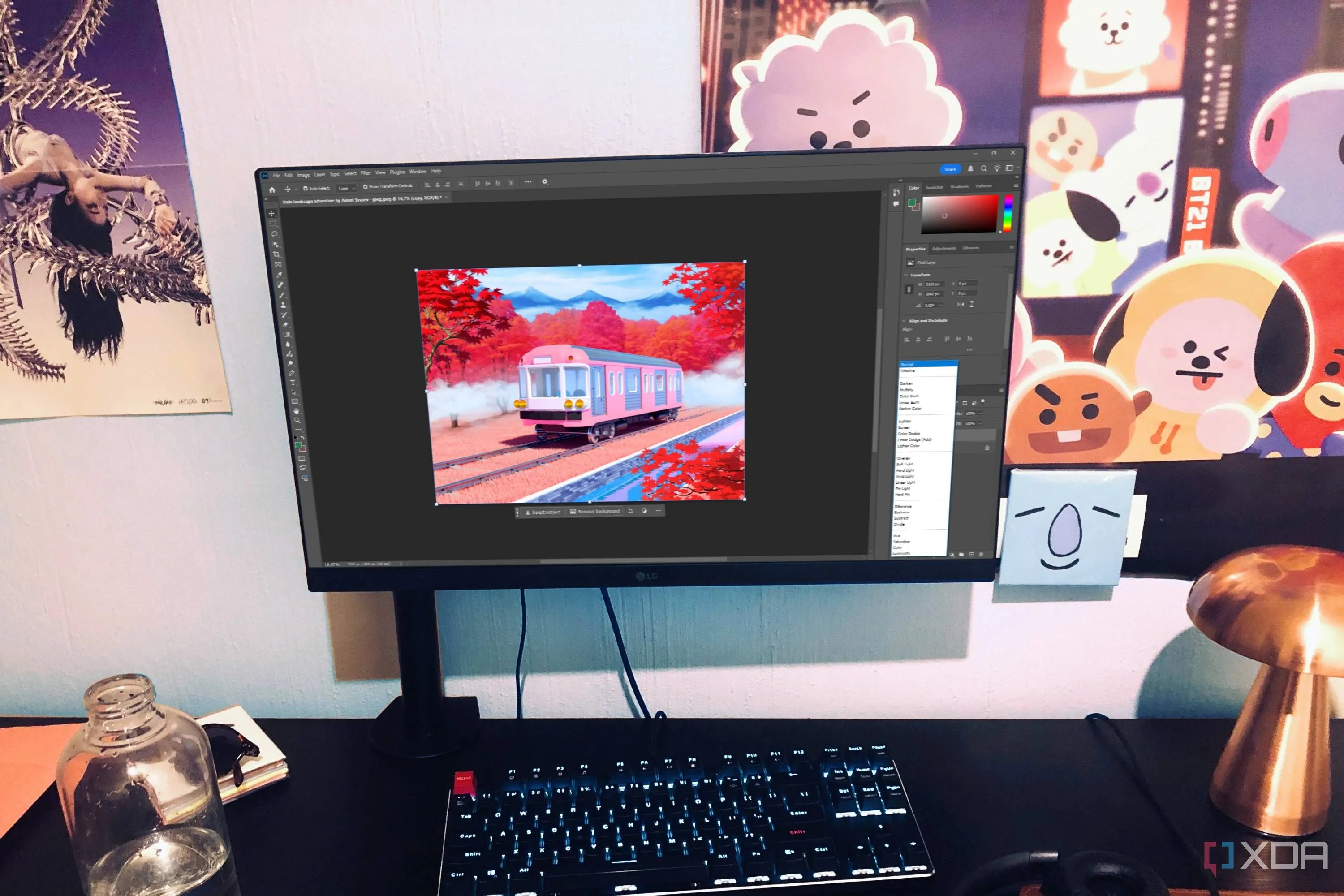 Giao diện Photoshop hiển thị chế độ hòa trộn Blend Modes trên máy tính để bàn