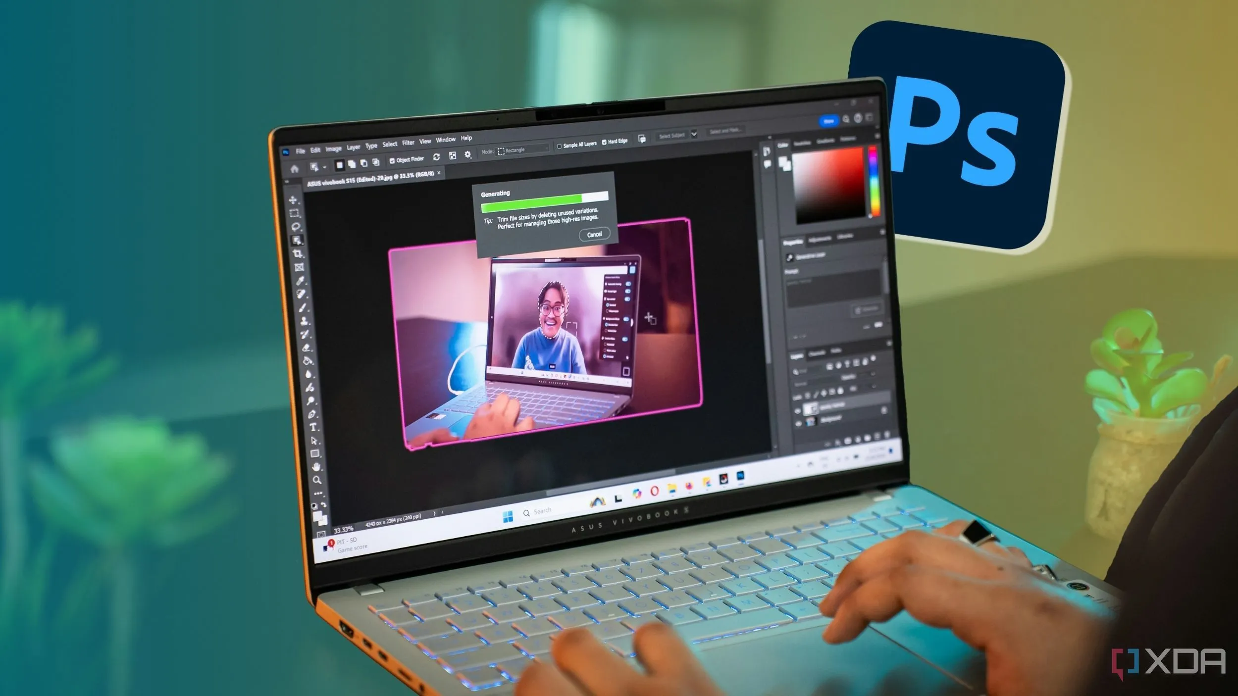 Giao diện Photoshop với một hình ảnh đã chỉnh sửa, tượng trưng cho sức mạnh của Photoshop trong việc chỉnh sửa ảnh chuyên nghiệp