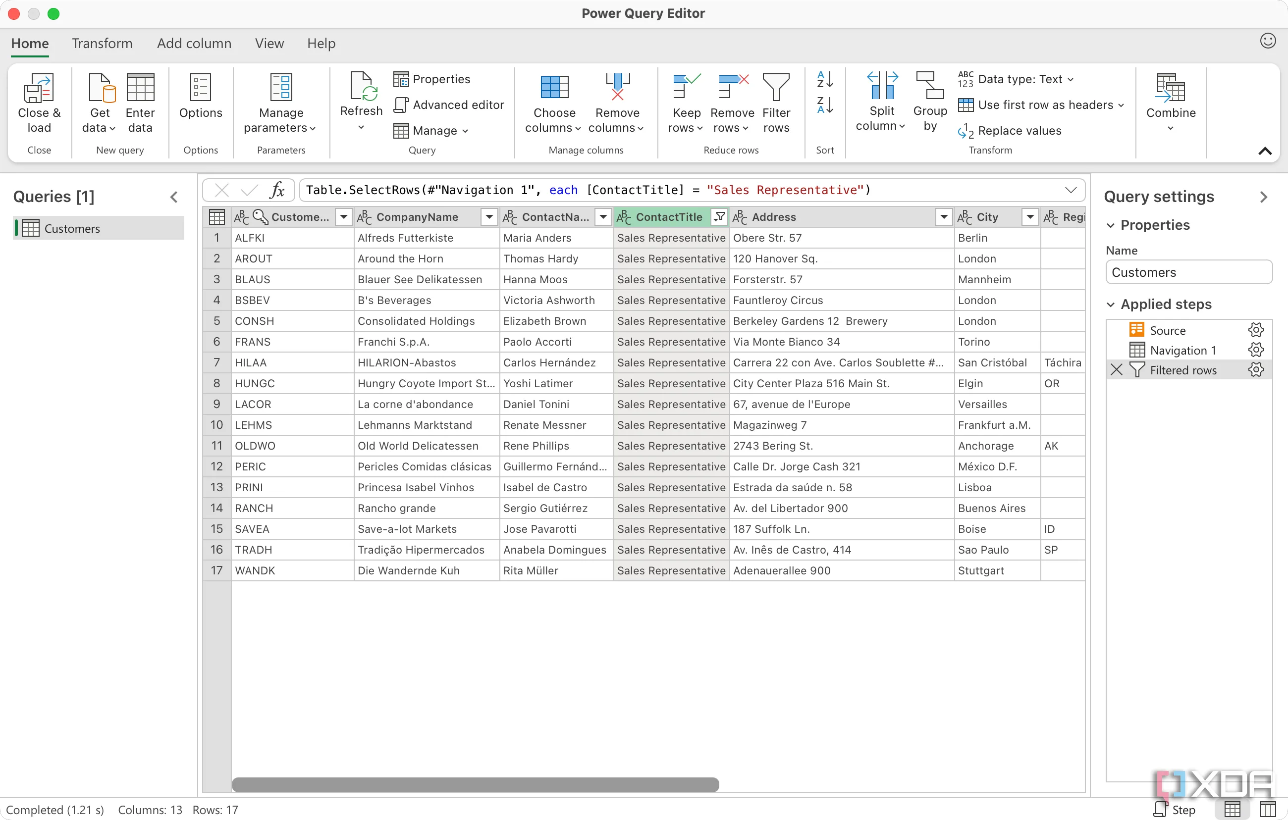 Giao diện Power Query trong Excel đang làm sạch và biến đổi dữ liệu