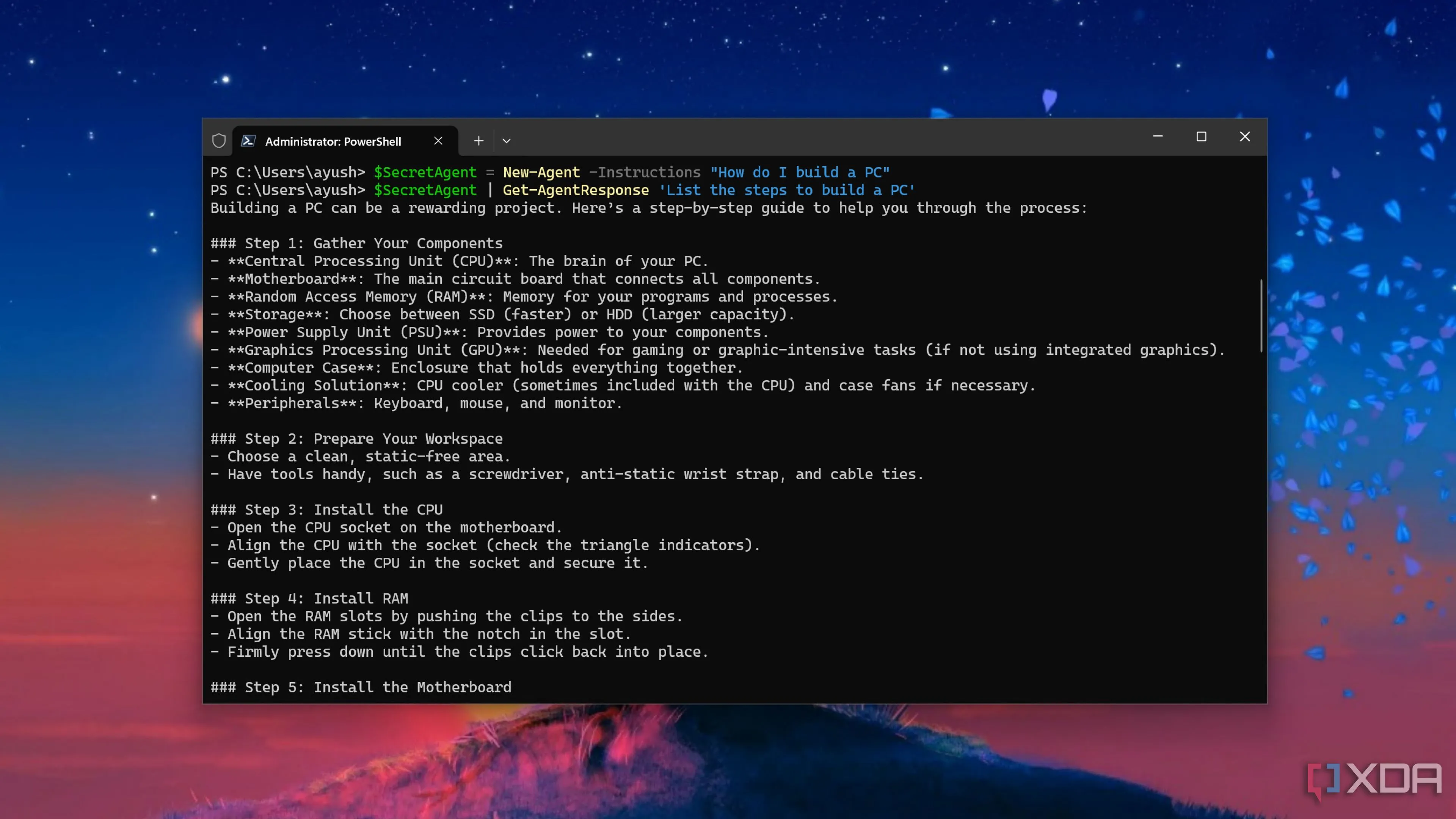 Giao diện PowerShell đang chạy một module bên thứ ba, ví dụ PSAI, mở rộng khả năng của công cụ