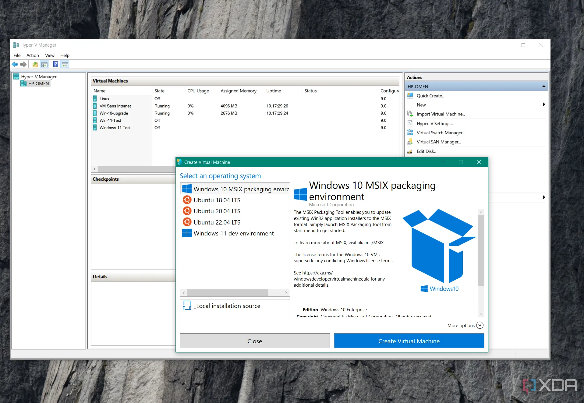 Giao diện &quot;Quick Create New Virtual Machine&quot; trong Hyper-V, minh họa quá trình tạo máy ảo nhưng cảnh báo về việc sử dụng quá mức