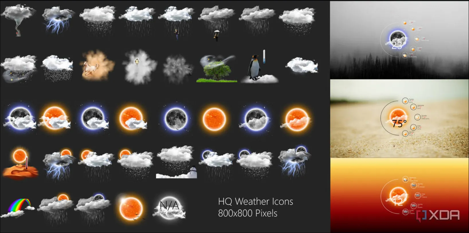 Giao diện Rainmeter hiển thị thông tin thời tiết với các skin độc đáo từ DeviantArt.