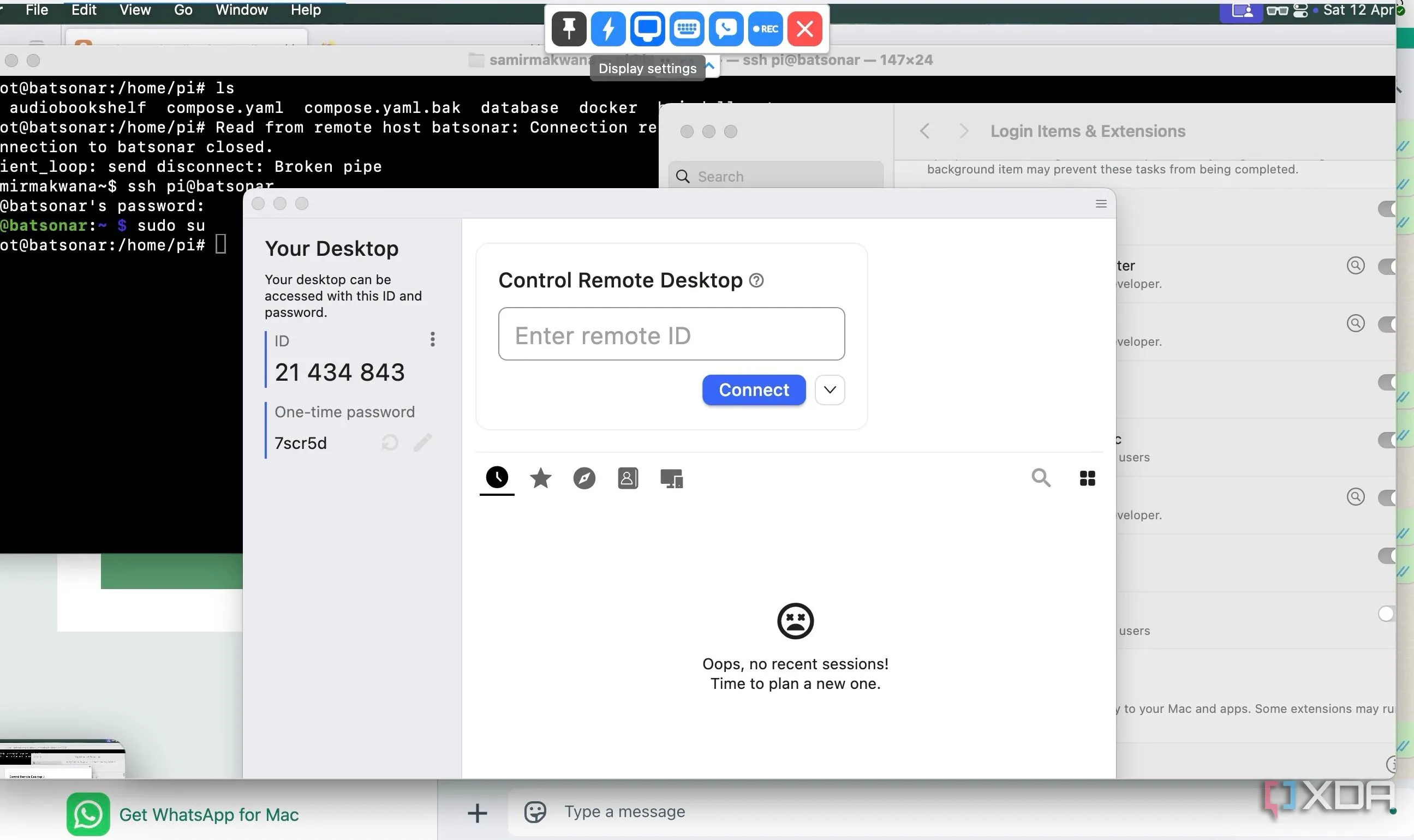 Giao diện RustDesk hiển thị kết nối truy cập máy tính từ xa đang hoạt động