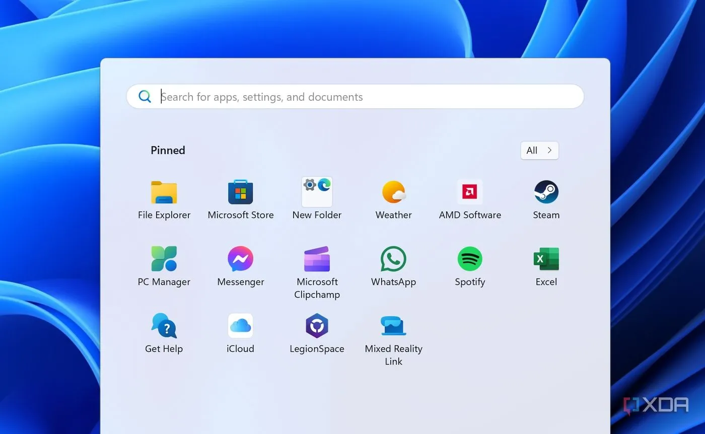 Giao diện Start menu Windows 11 với bố cục &quot;Nhiều ghim&quot; (More pins) cho phép hiển thị nhiều ứng dụng hơn