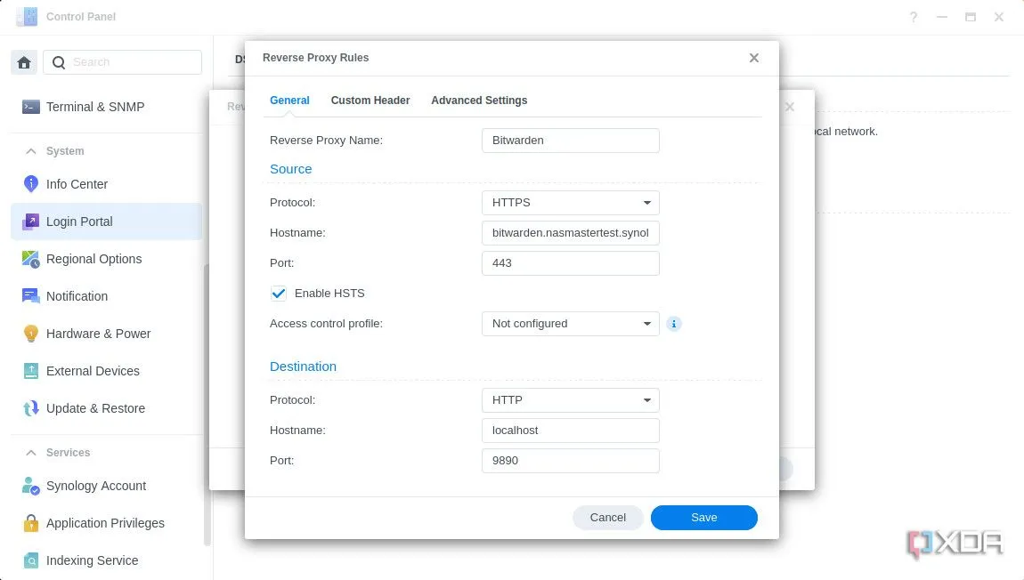 Giao diện thêm cấu hình reverse proxy trong Synology DSM 7