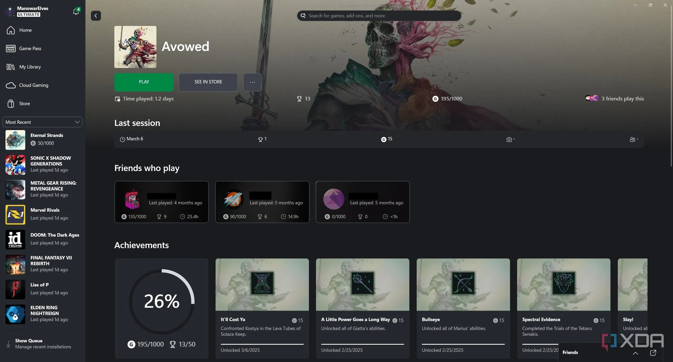 Giao diện thư viện game hợp nhất của Xbox, làm nổi bật các vấn đề về hiển thị icon và thiếu tính tùy biến.