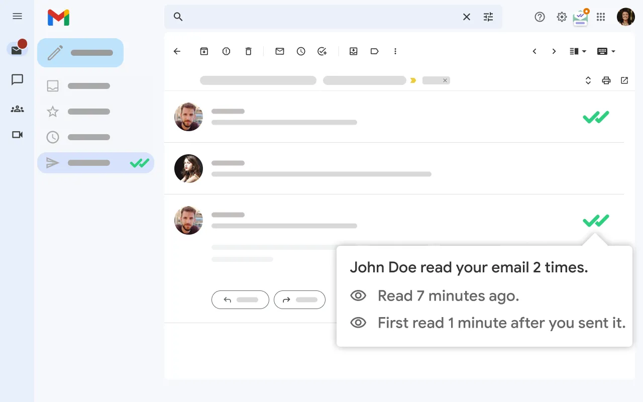Giao diện tiện ích Mailtrack hiển thị email đã được đọc trong Gmail, giúp theo dõi trạng thái thư để cải thiện năng suất giao tiếp.