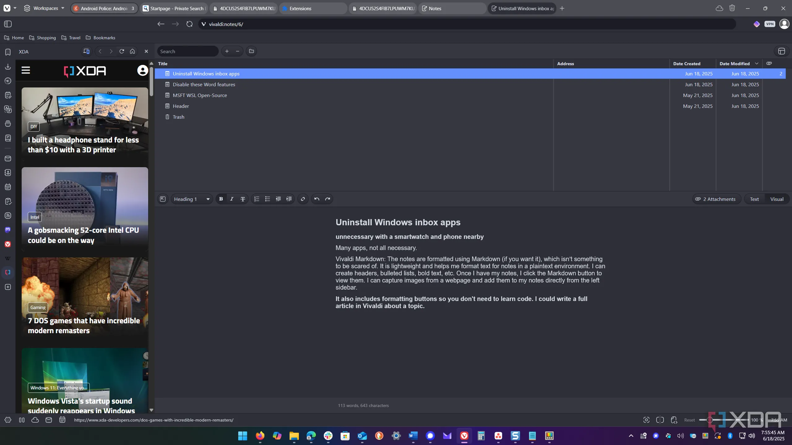 Giao diện tính năng Notes của Vivaldi với thanh sidebar hiển thị các ghi chú được tổ chức, giúp người dùng ghi lại ý tưởng nhanh chóng