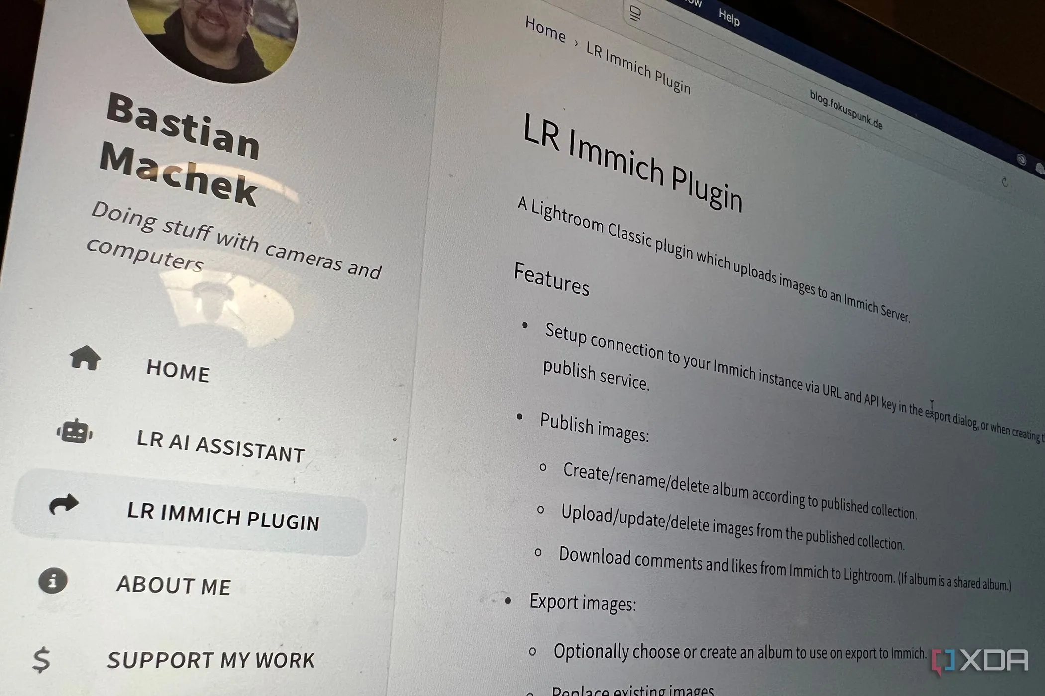 Giao diện trang web giới thiệu plugin Lightroom Immich cho quản lý ảnh
