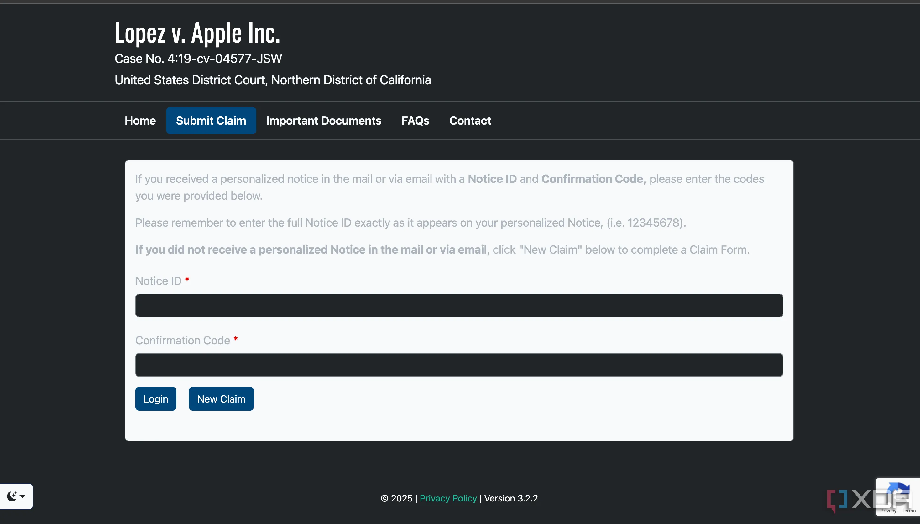 Giao diện trang web nộp đơn yêu cầu bồi thường trong vụ kiện quyền riêng tư Siri của Apple