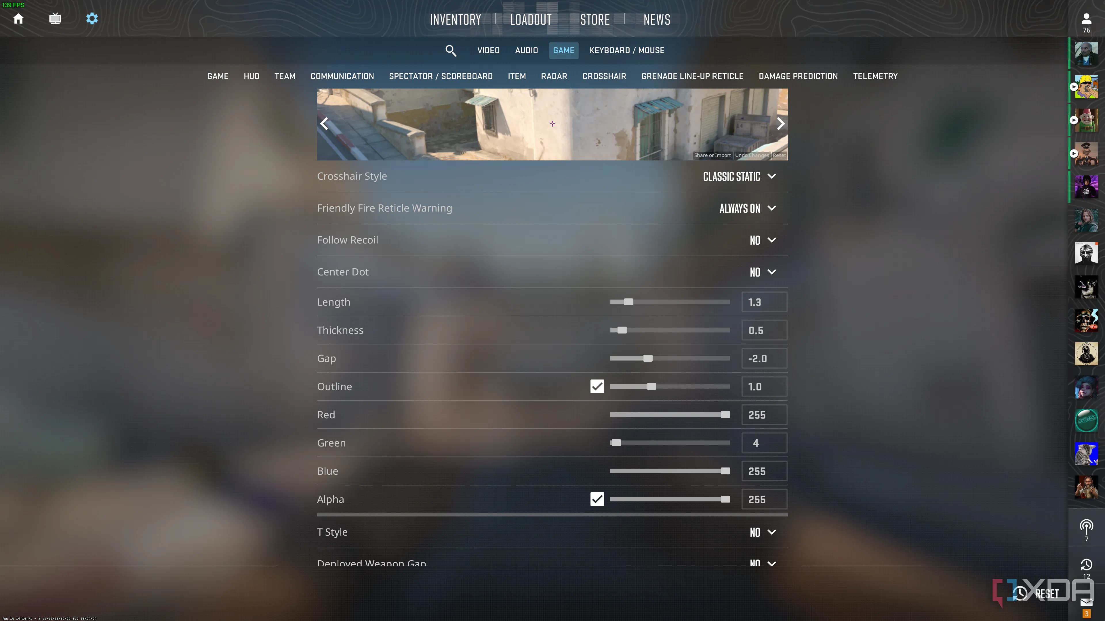 Giao diện tùy chỉnh tâm ngắm trong Counter-Strike 2 với nhiều tùy chọn
