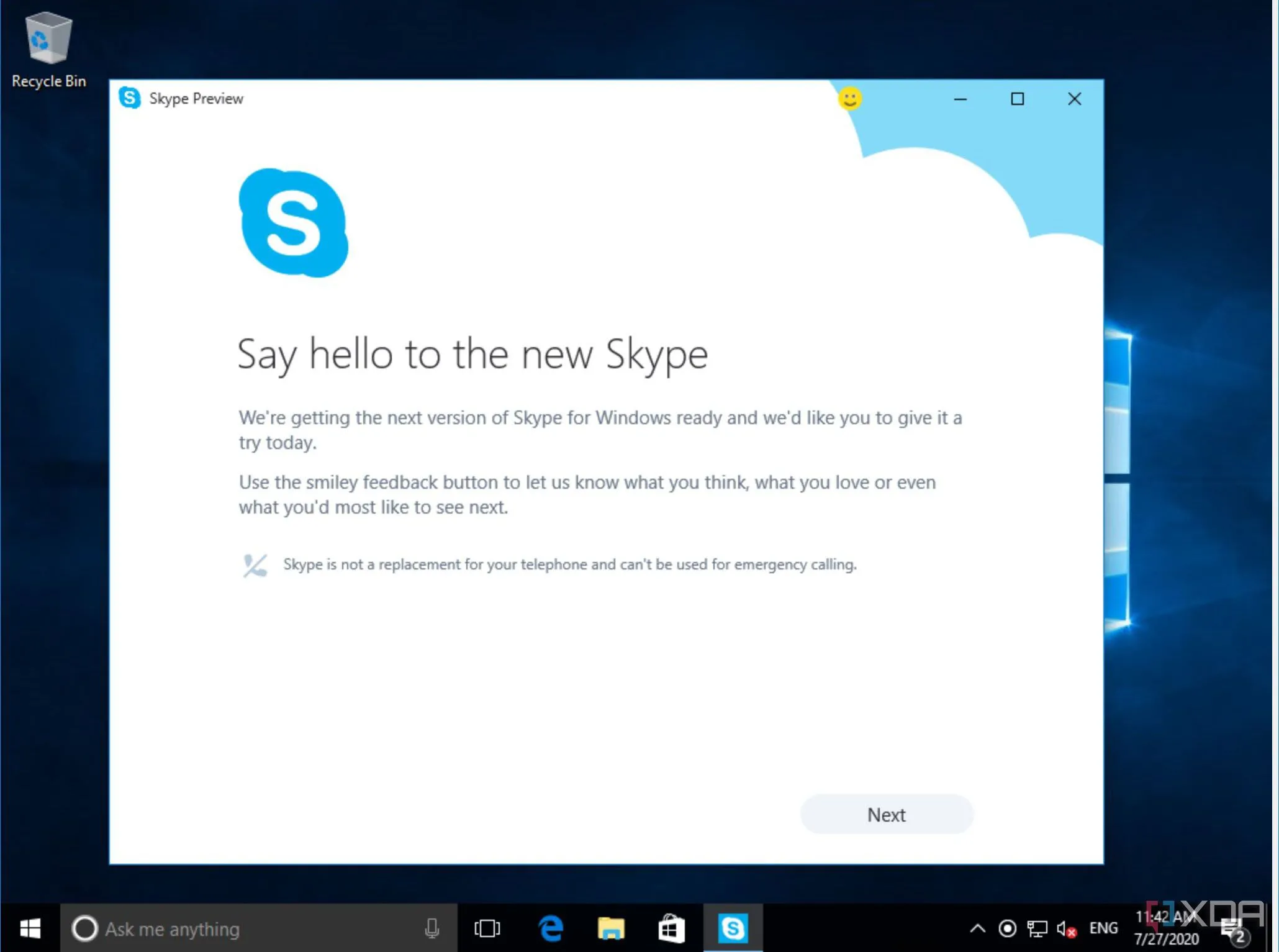 Giao diện ứng dụng Skype dành cho nền tảng Universal Windows Platform (UWP) của Microsoft
