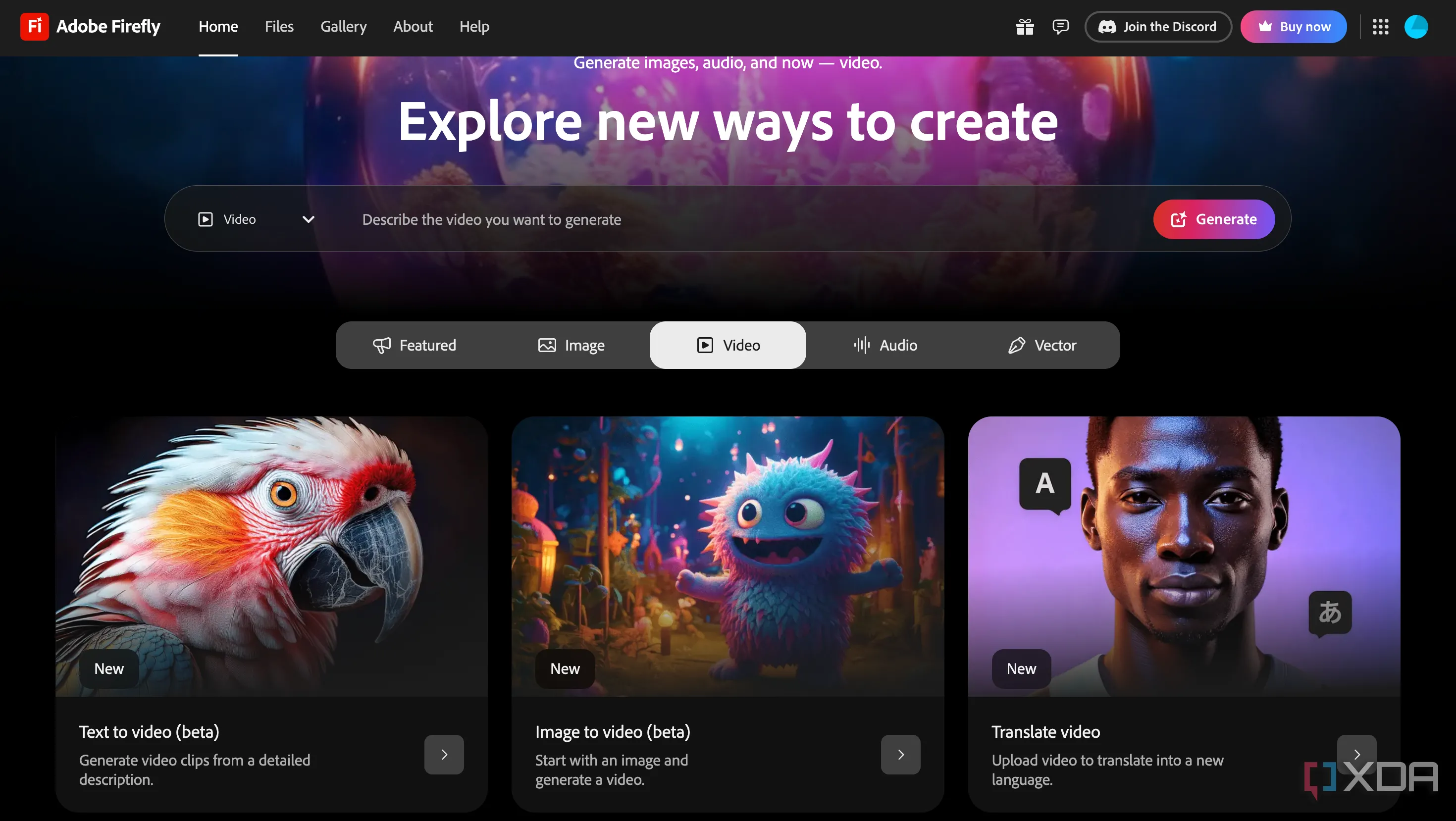 Giao diện ứng dụng web Adobe Firefly mới, tích hợp tính năng AI tạo video