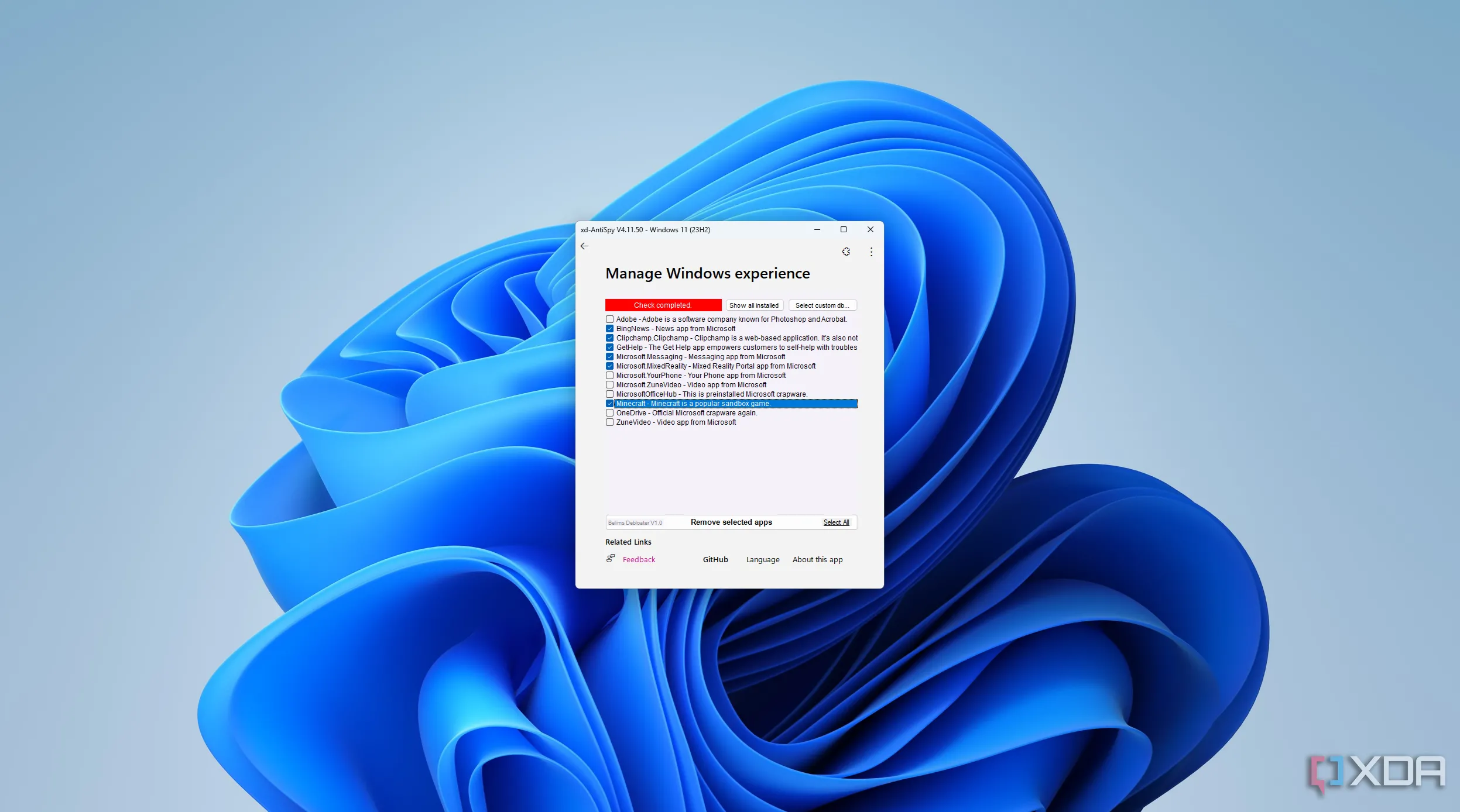 Giao diện xd-AntiSpy, một công cụ chống theo dõi trong Windows