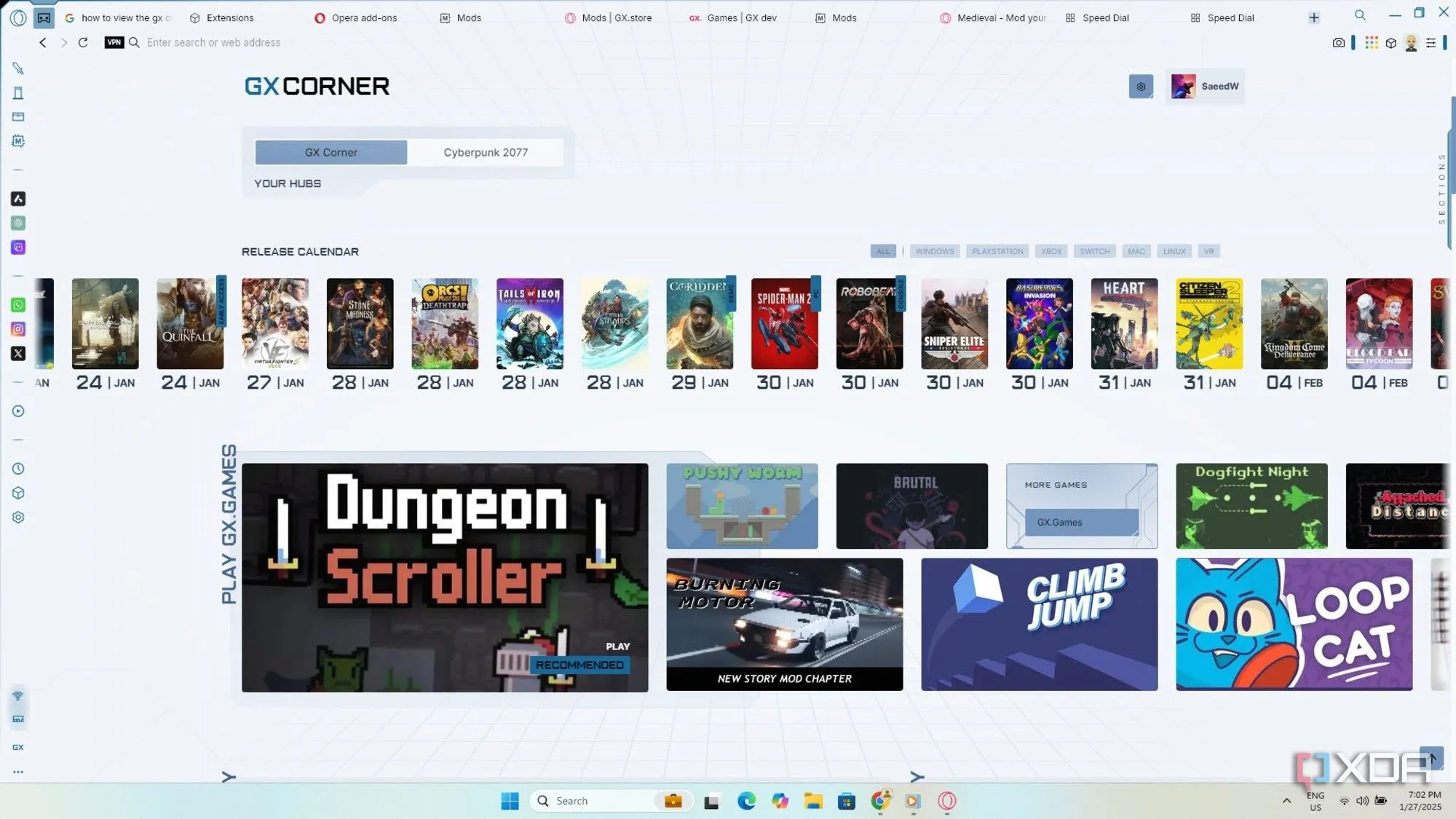 Góc GX hiển thị tin tức, lịch phát hành game và ưu đãi trong Opera GX