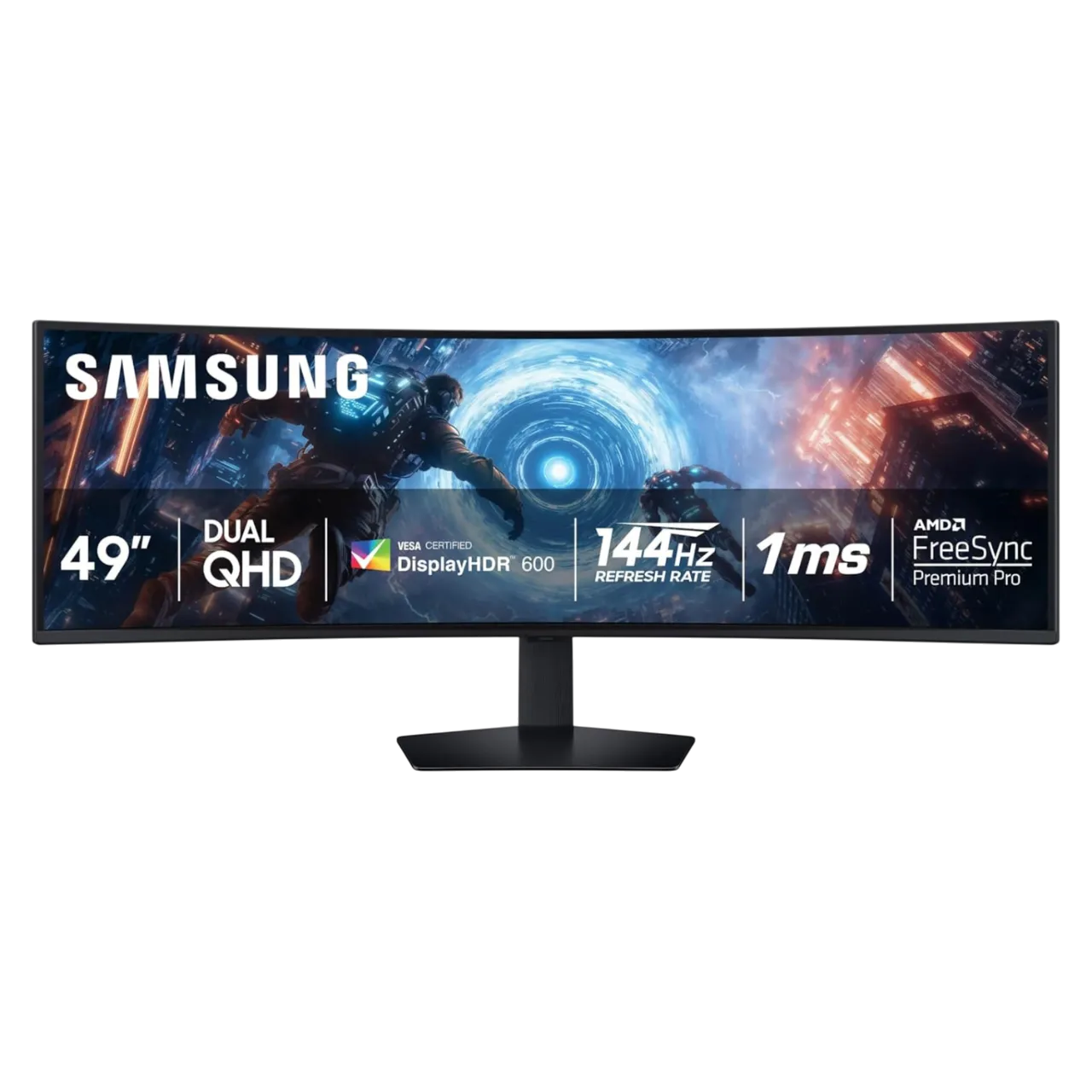Góc nhìn cận cảnh màn hình chơi game Samsung Odyssey G9 G91F 49 inch với thiết kế mạnh mẽ.