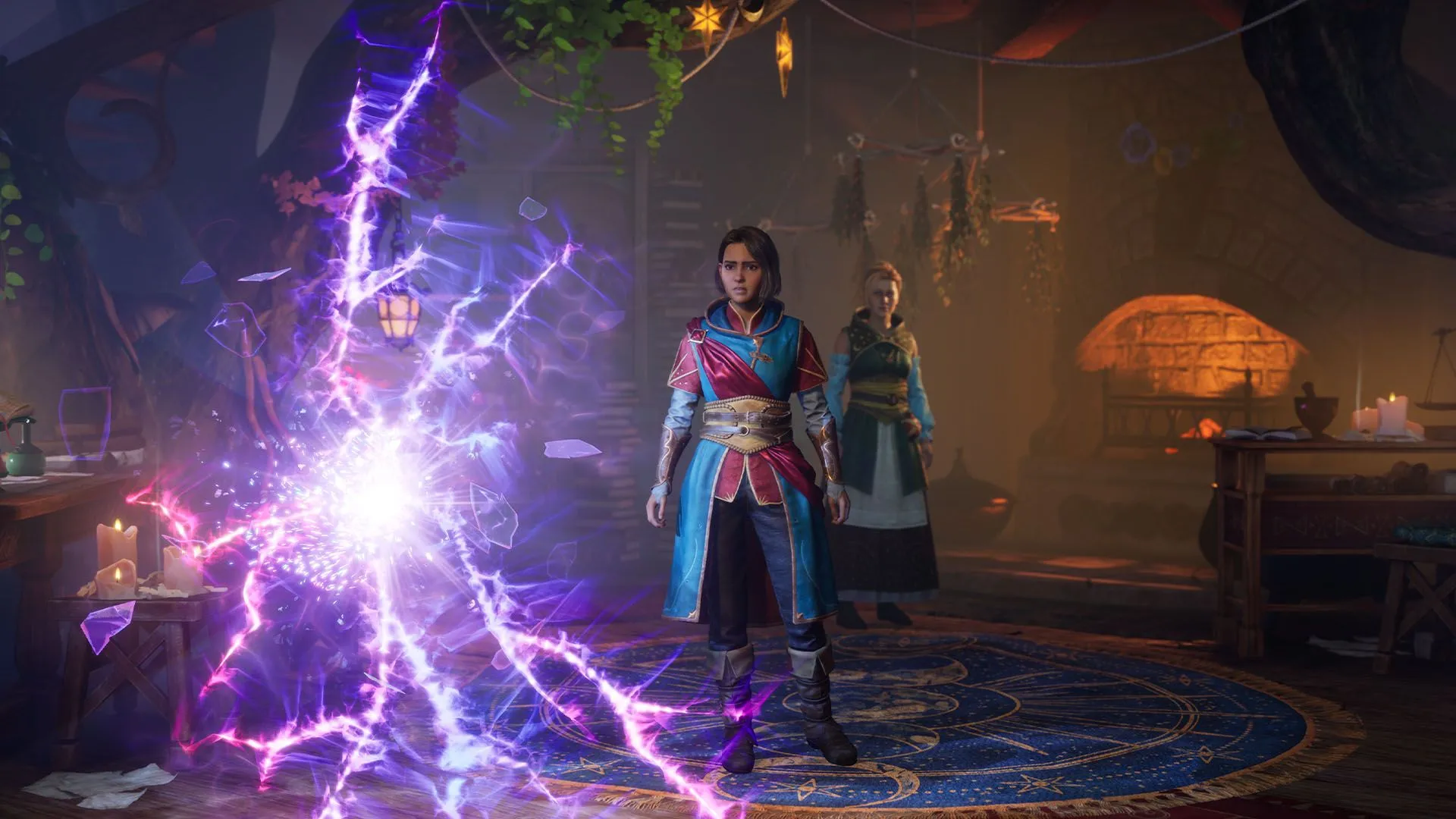 Hai nhân vật Zoe và Mio tương tác với môi trường game, thể hiện yếu tố giải đố và hợp tác của Split Fiction.