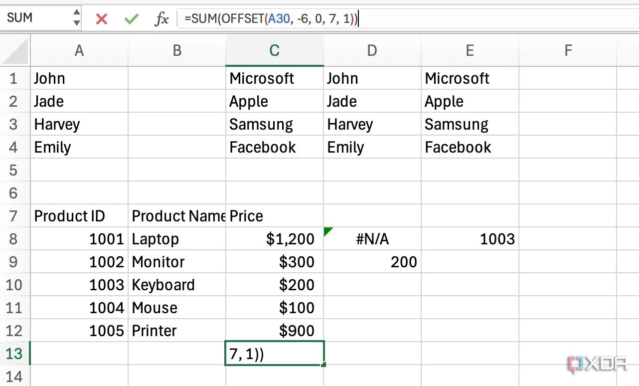 Hàm OFFSET giúp tính tổng doanh số động trong Excel