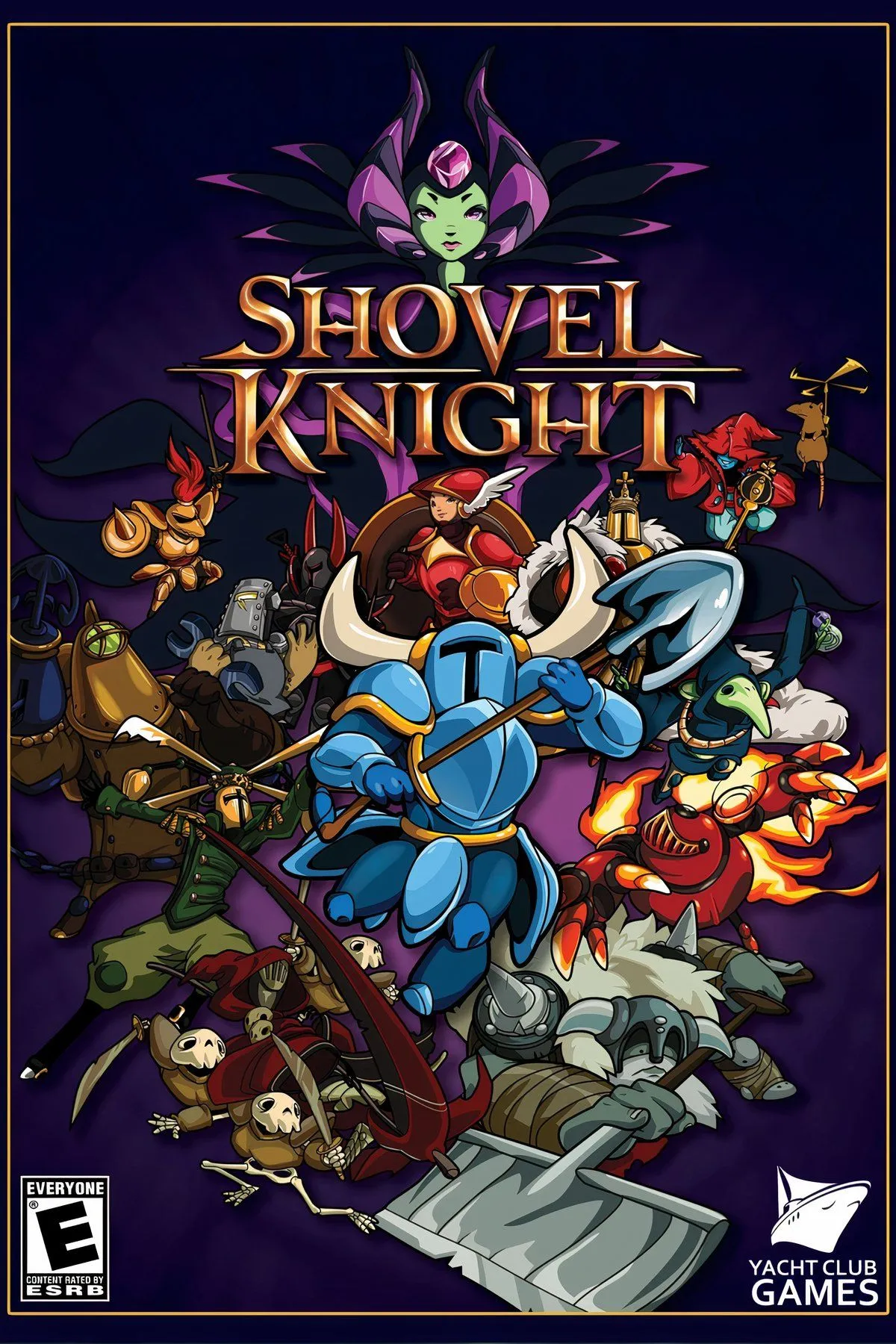 Hiệp sĩ Shovel Knight với cây xẻng đặc trưng đang chiến đấu trong môi trường đồ họa retro của Shovel Knight: Treasure Trove.