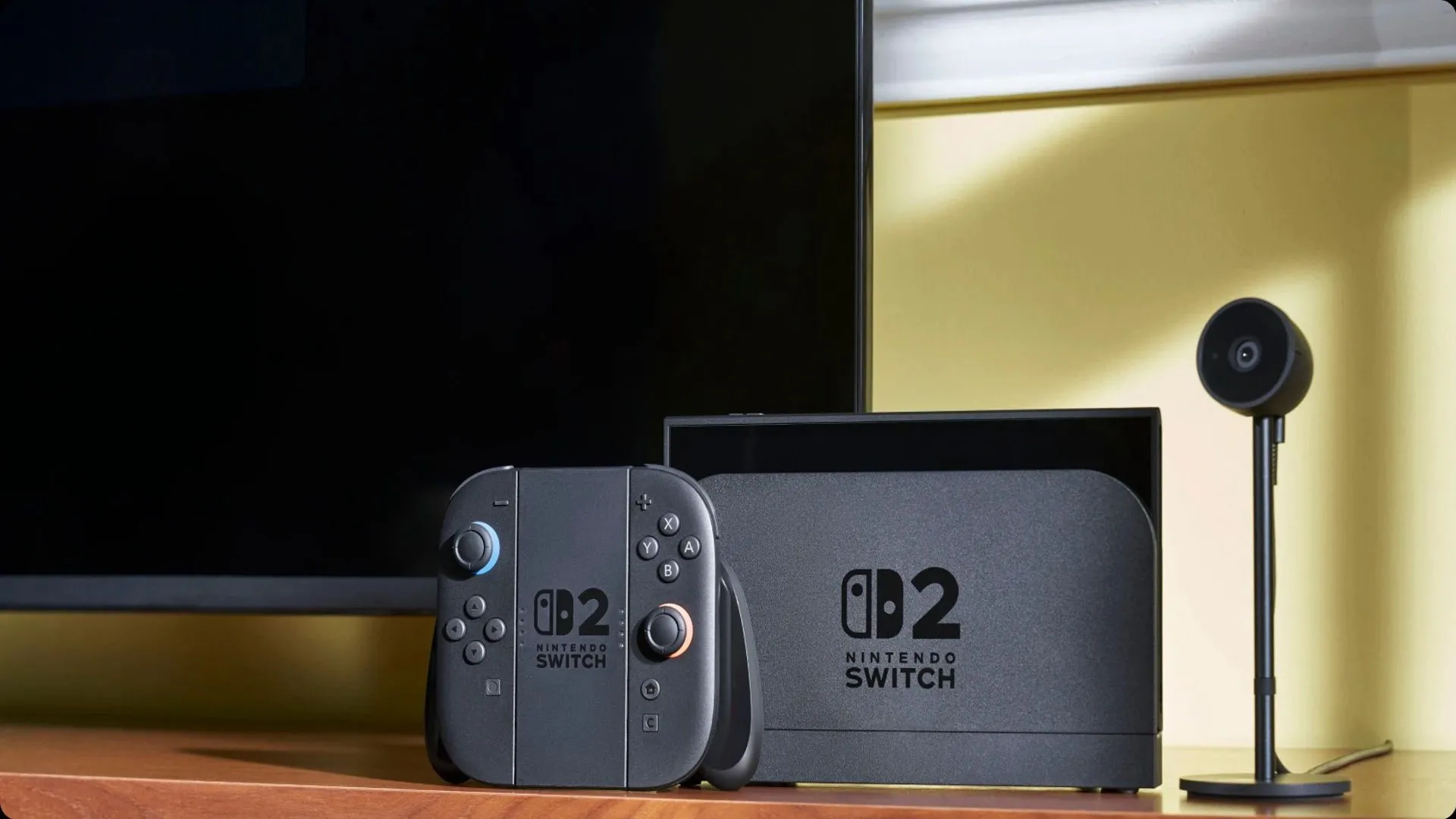 Hình ảnh chính thức của console Nintendo Switch 2, tay cầm Joy-Con và micro, thiết bị hỗ trợ tính năng trò chuyện
