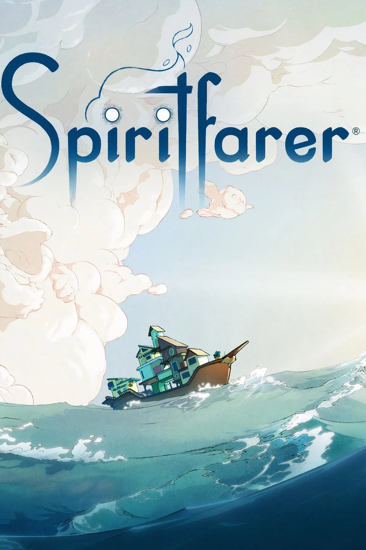 Hình ảnh chủ đạo của Spiritfarer, thể hiện Stella và chiếc thuyền của cô cùng các linh hồn.