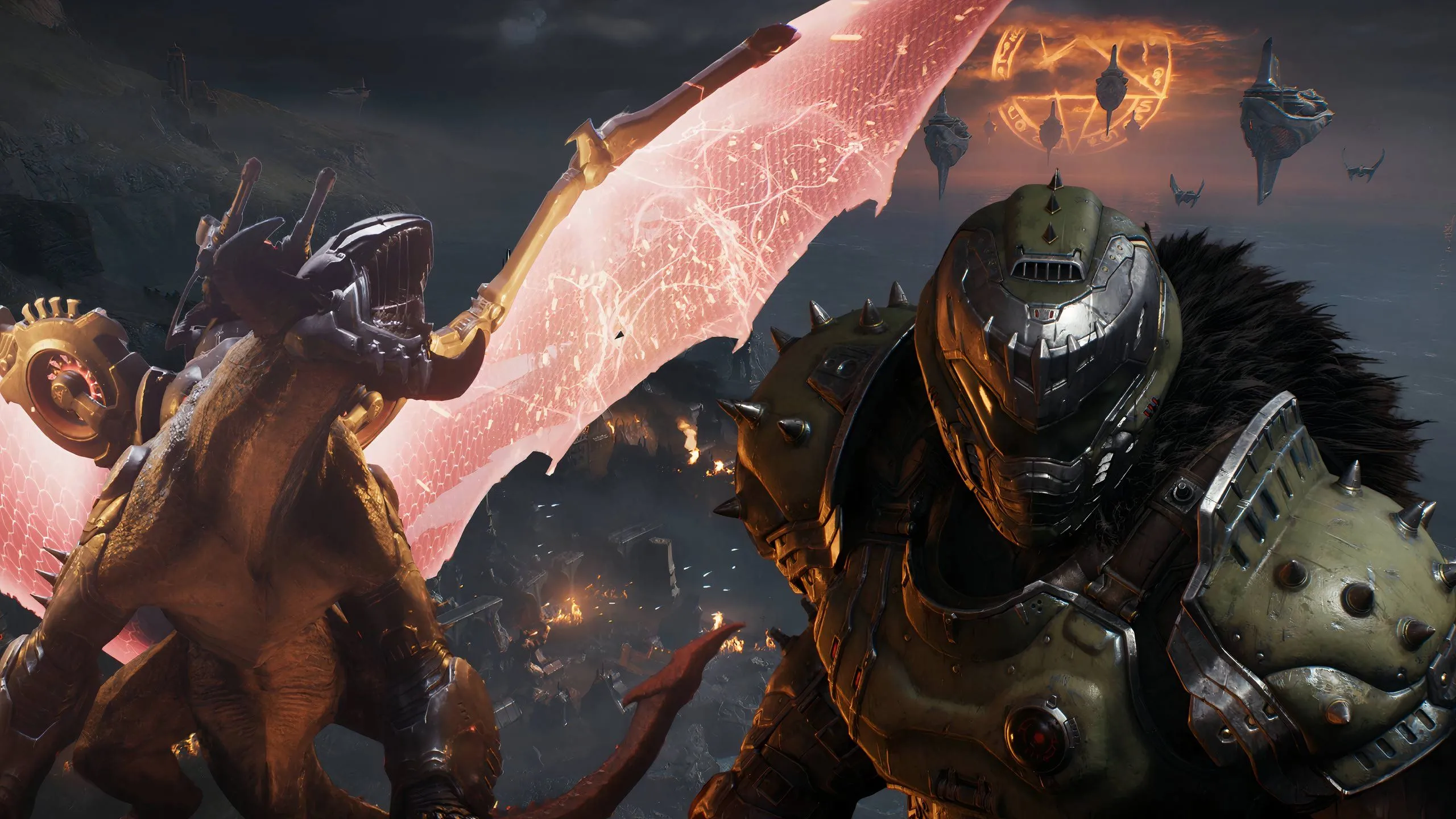 Hình ảnh Doom Slayer cưỡi rồng trong tựa game Doom: The Dark Ages, phiên bản mới nhất tiếp nối huyền thoại DOOM