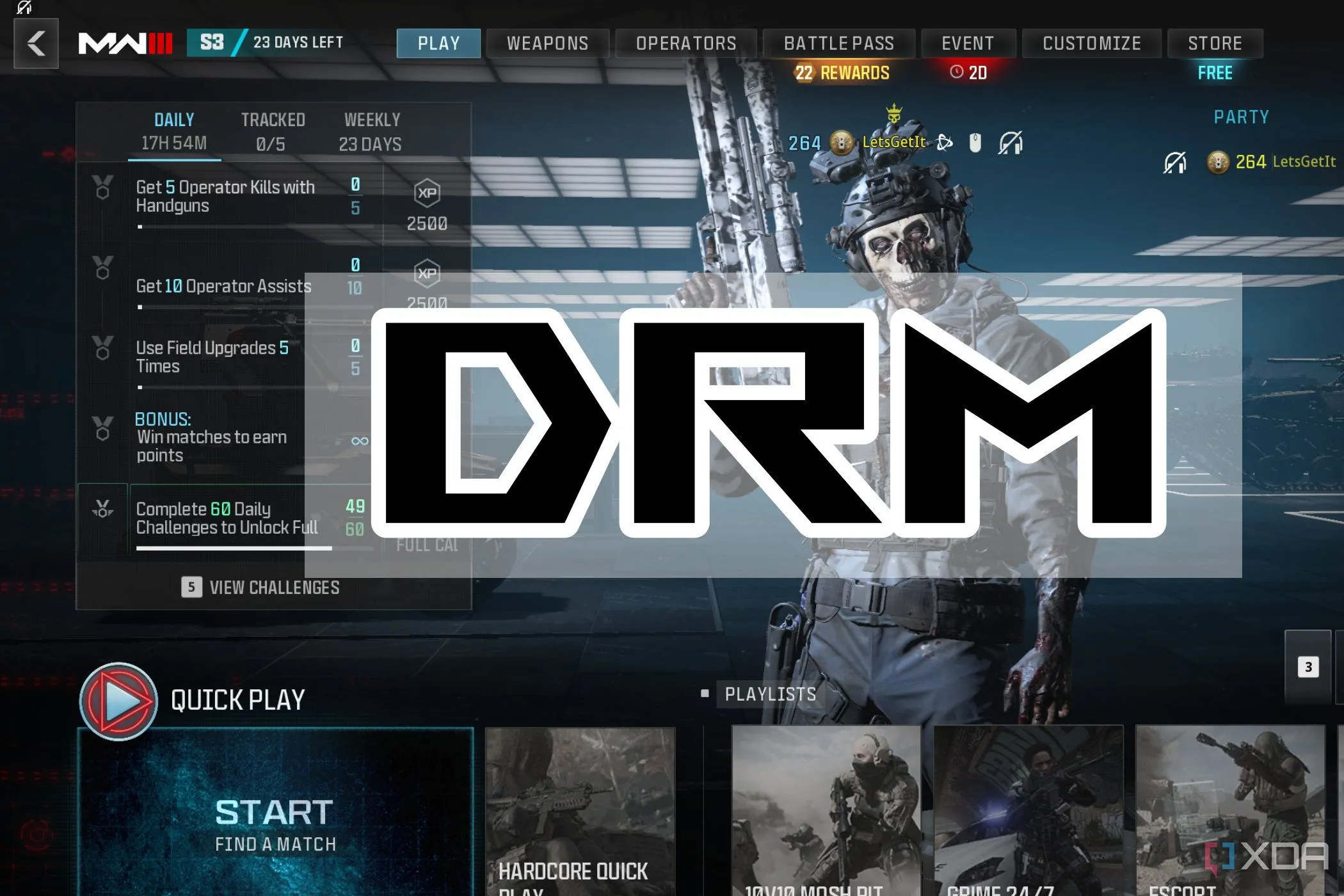 Hình ảnh game COD MW3 với biểu tượng DRM