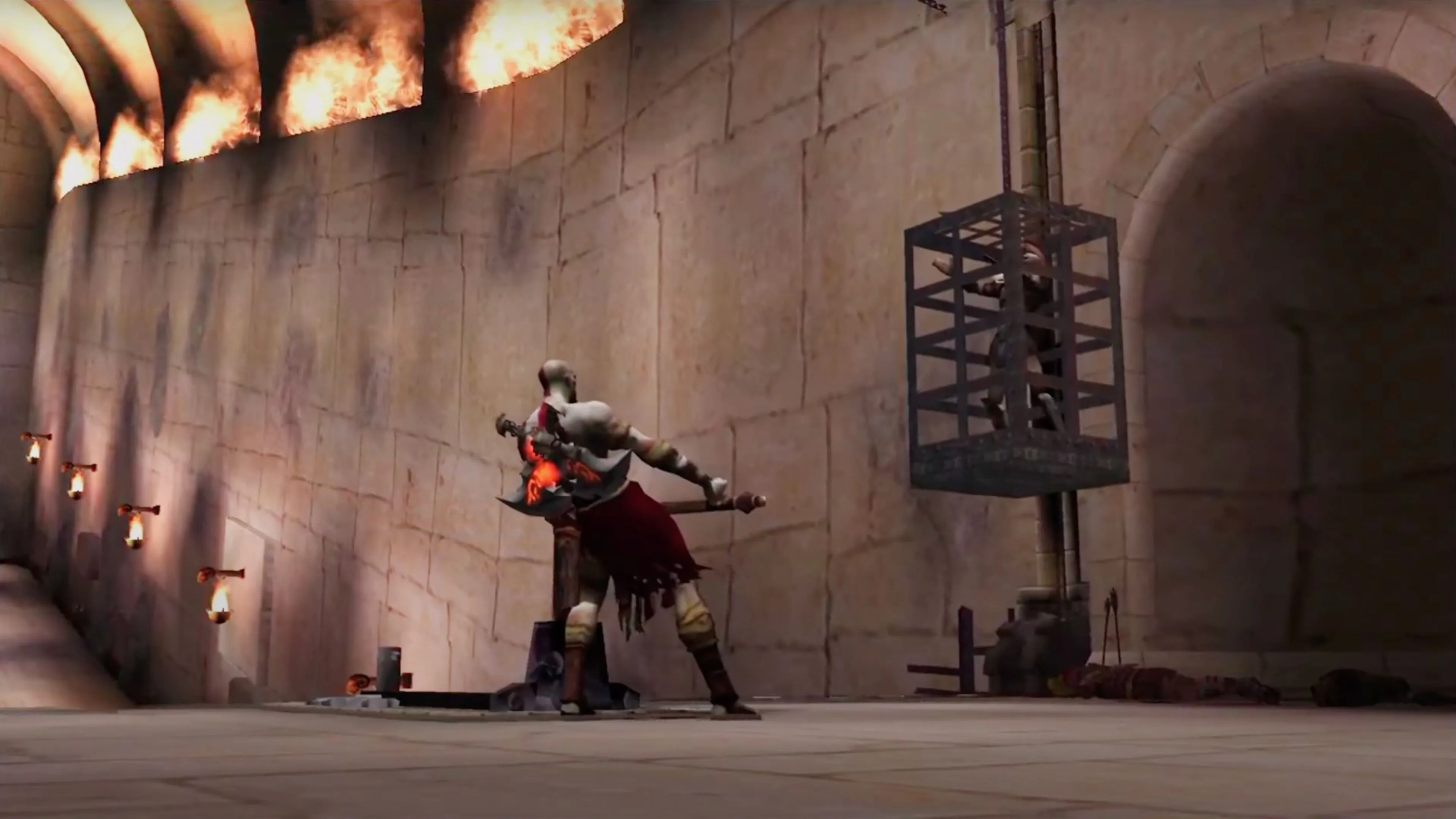 Hình ảnh gameplay từ God of War (2005) với quái vật khổng lồ