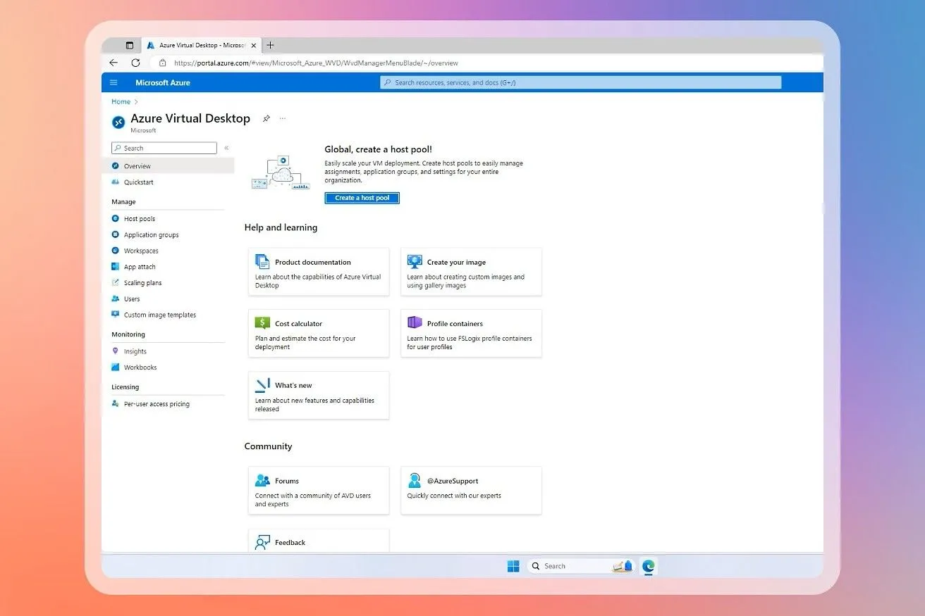 Hình ảnh minh họa Azure Virtual Desktop với nhiều ứng dụng đang chạy, thể hiện khả năng của nền tảng Azure.