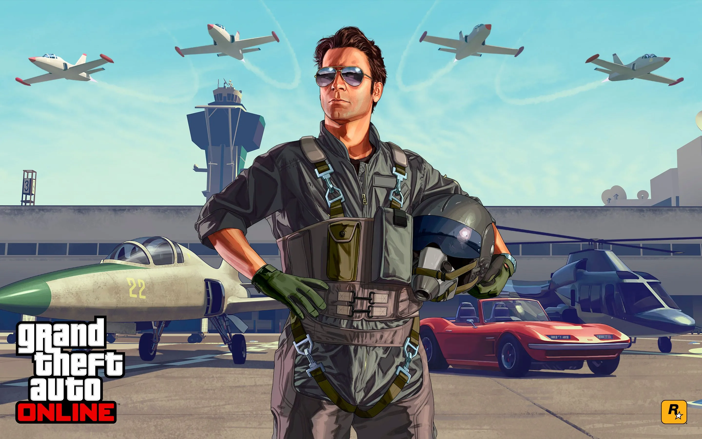 Hình ảnh nghệ thuật chính của Grand Theft Auto Online, gợi nhớ về quy mô và độ chi tiết của thế giới game GTA.