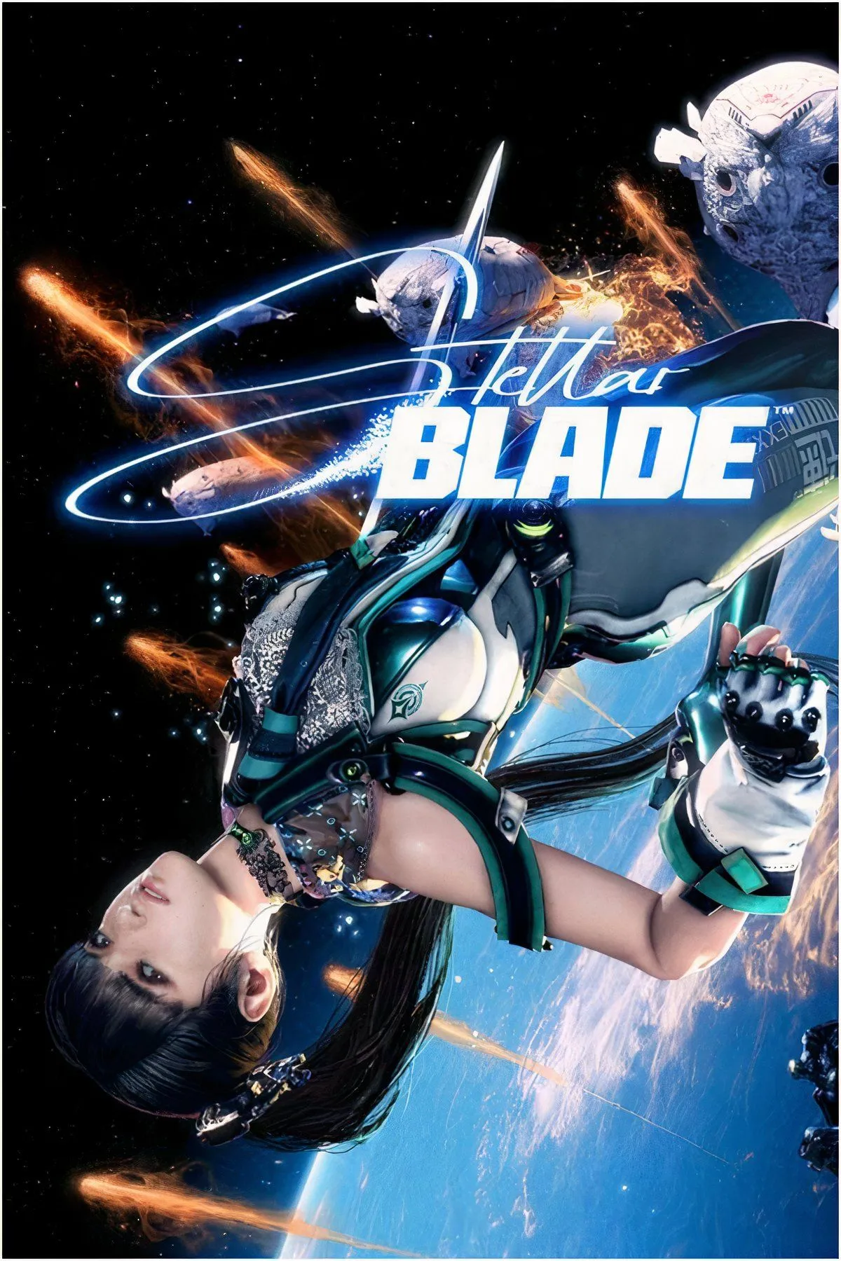 Hình ảnh nhân vật Eve trong Stellar Blade, với trang phục chiến đấu ấn tượng và vũ khí.