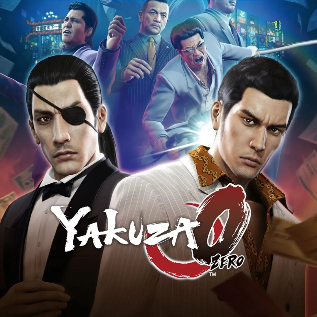 Hình ảnh nhân vật Kiryu Kazuma và Goro Majima trong game Yakuza 0, bối cảnh Nhật Bản thập niên 80.