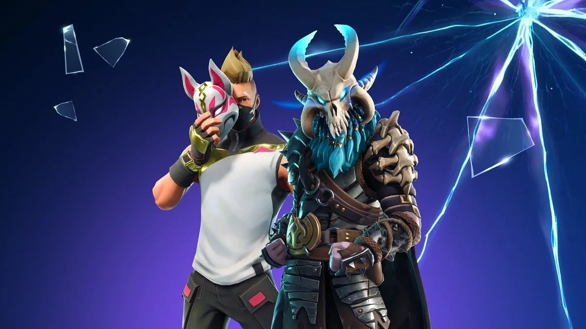 Hình ảnh quảng bá cho một bản cập nhật cũ của Fortnite (v5.0 Dark Rift), thể hiện sự phát triển liên tục của game.