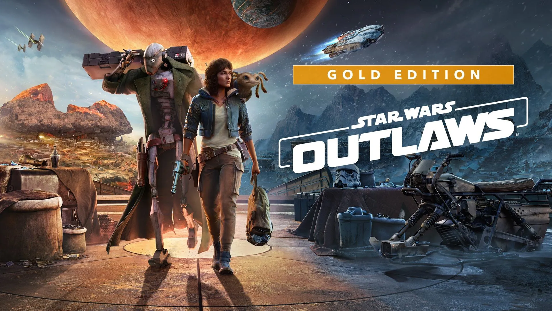 Hình ảnh quảng bá phiên bản Gold Edition của Star Wars Outlaws, cho thấy xu hướng giá game đi kèm nội dung bổ sung