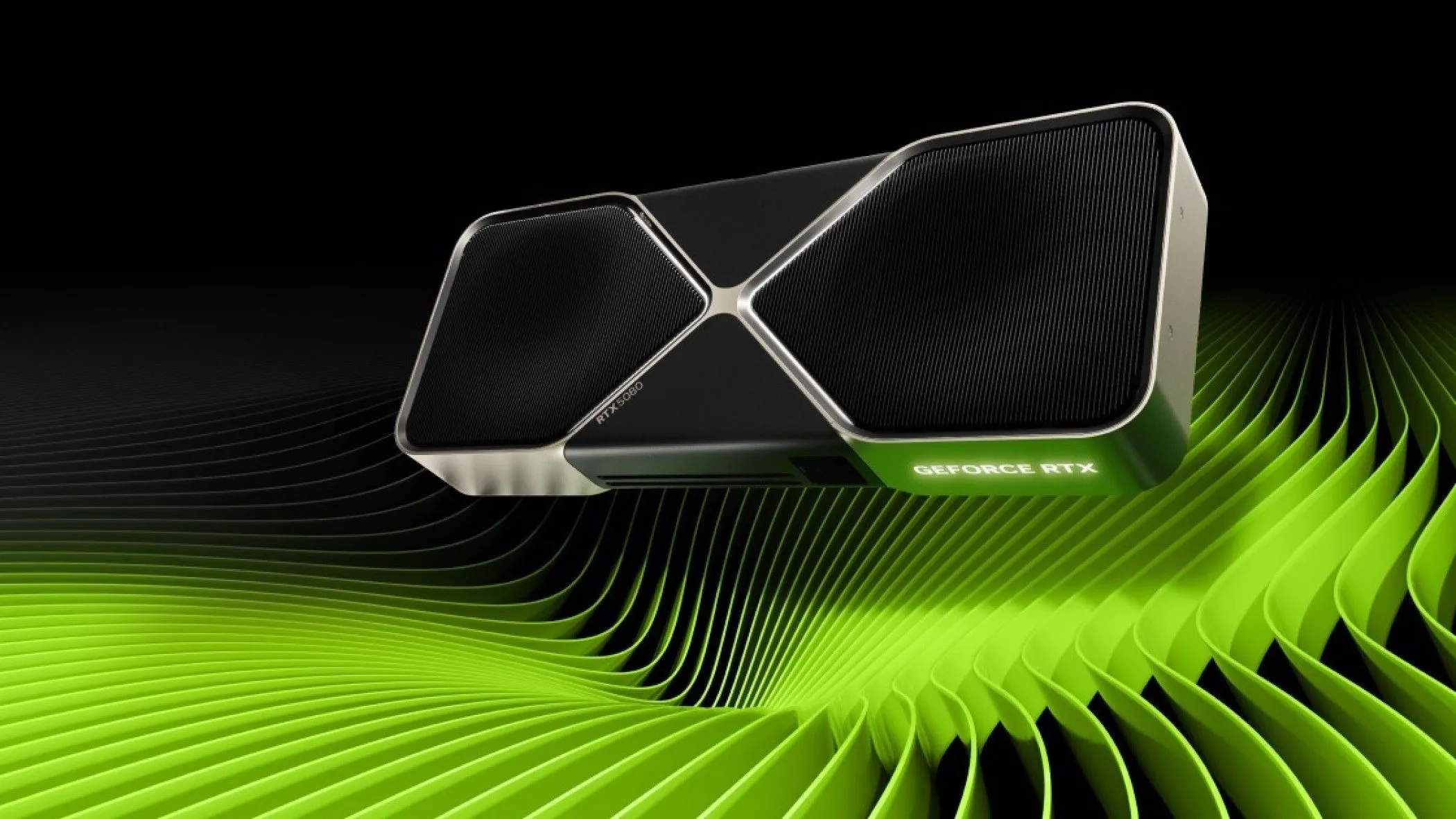 Hình ảnh render card đồ họa Nvidia RTX 5080, đại diện cho vấn nạn &quot;paper launch&quot; và khan hiếm linh kiện PC