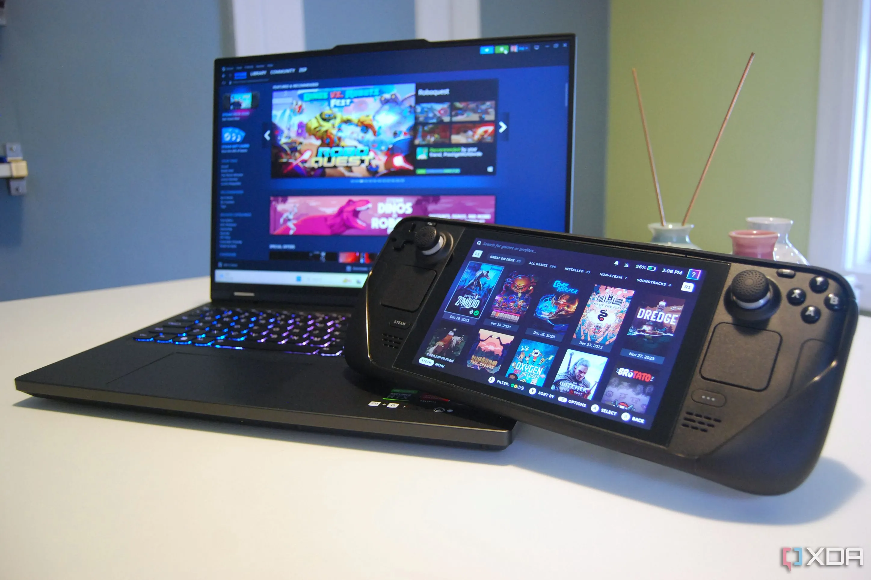 Hình ảnh so sánh các máy chơi game cầm tay Steam Deck và Lenovo Legion Pro, làm nổi bật bối cảnh cạnh tranh của Nintendo Switch 2.