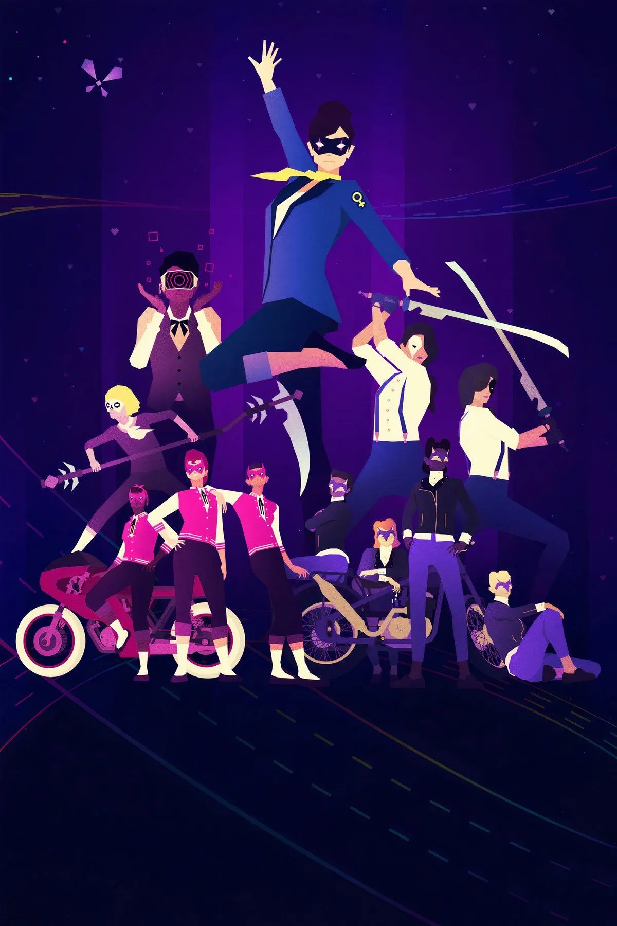 Hình ảnh sống động từ game nhịp điệu Sayonara Wild Hearts với đồ họa neon và tốc độ cao