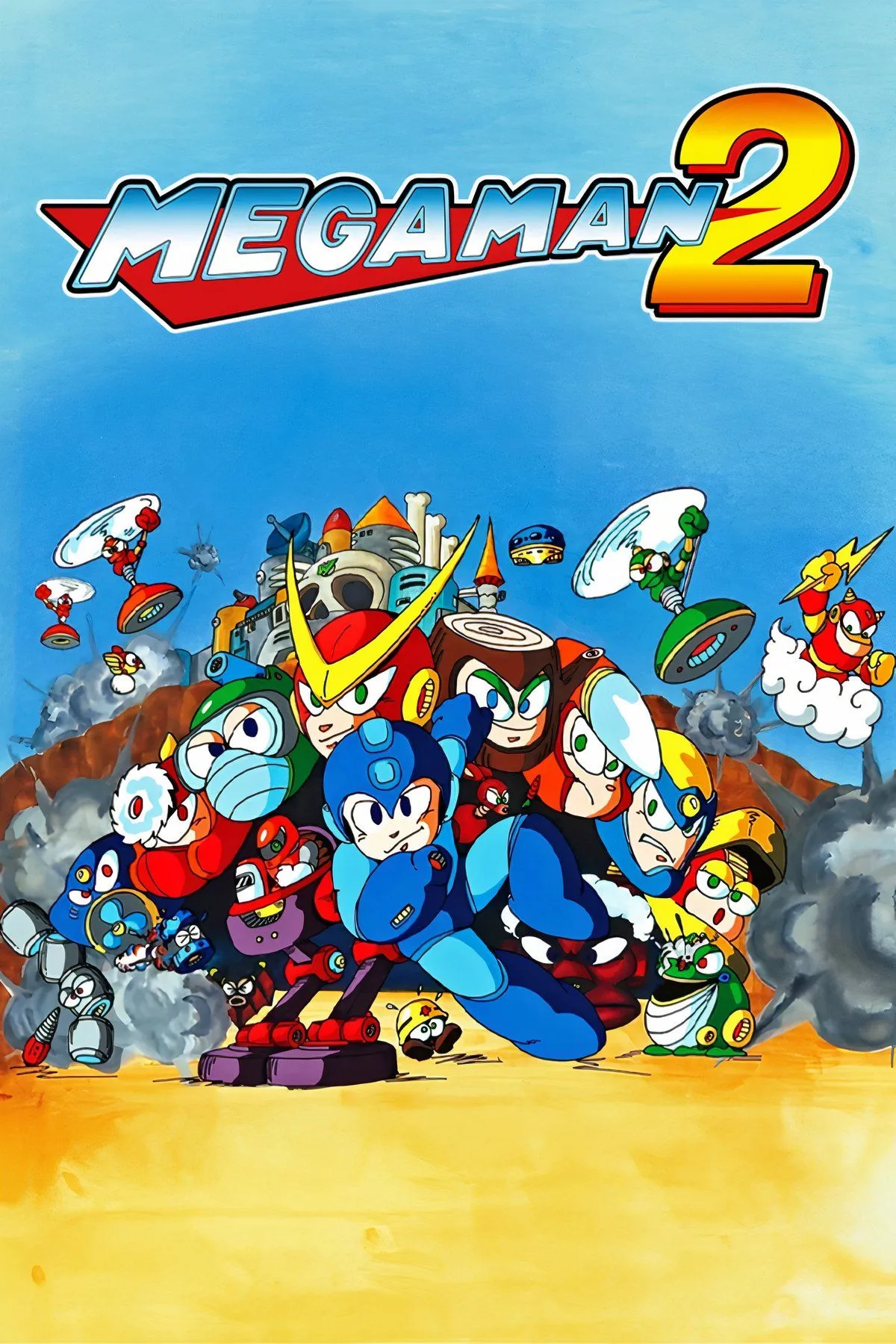 Hình ảnh tổng hợp các cảnh chơi game Mega Man 2 trên NES, thể hiện đồ họa 8-bit đặc trưng.