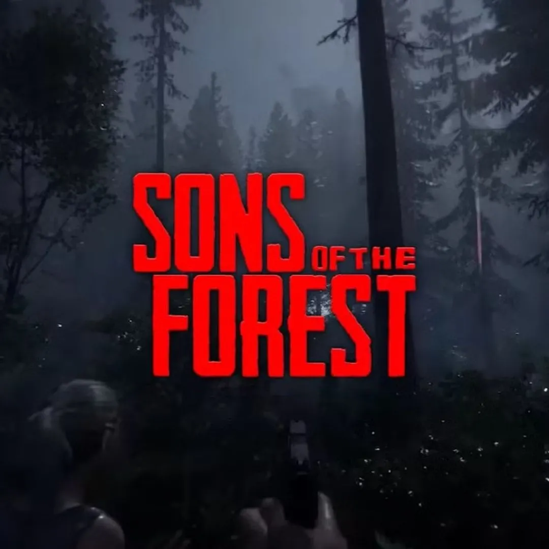 Hình ảnh từ game Sons of the Forest, thể hiện môi trường rừng rậm và yếu tố sinh tồn kinh dị với bạn đồng hành AI.