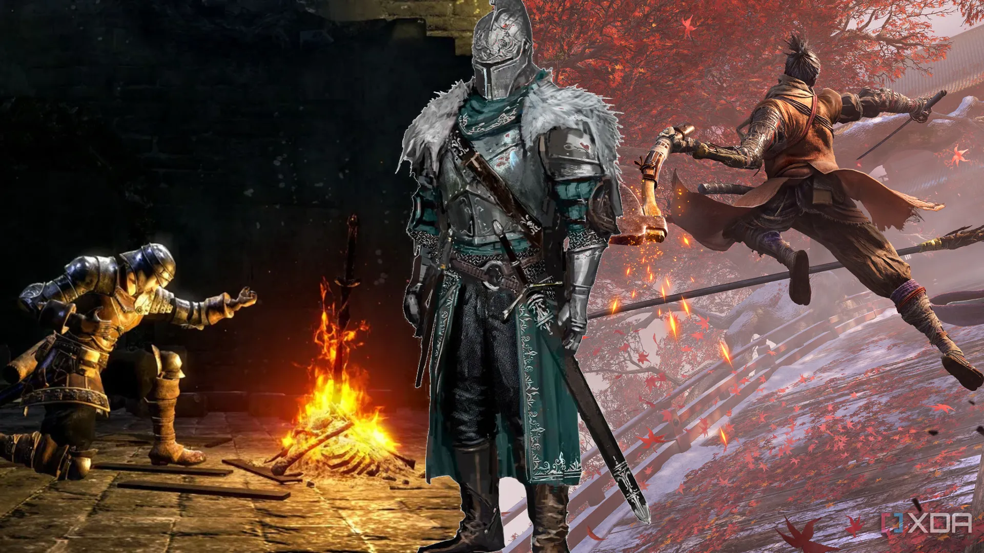 Hình minh họa nghệ thuật từ các game khó như Dark Souls và Sekiro