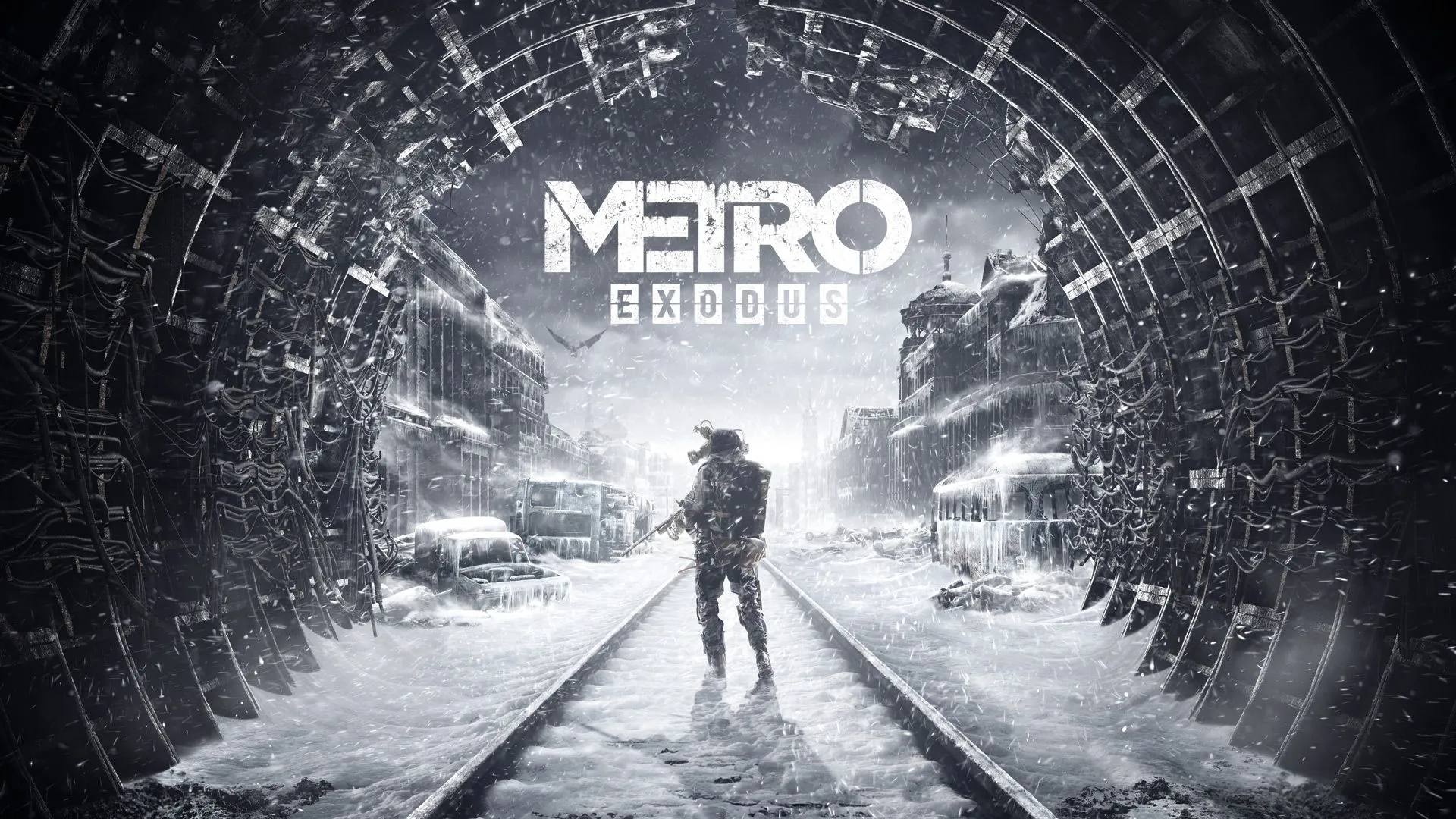 Hình nền Metro Exodus với logo game và cảnh quan mùa đông