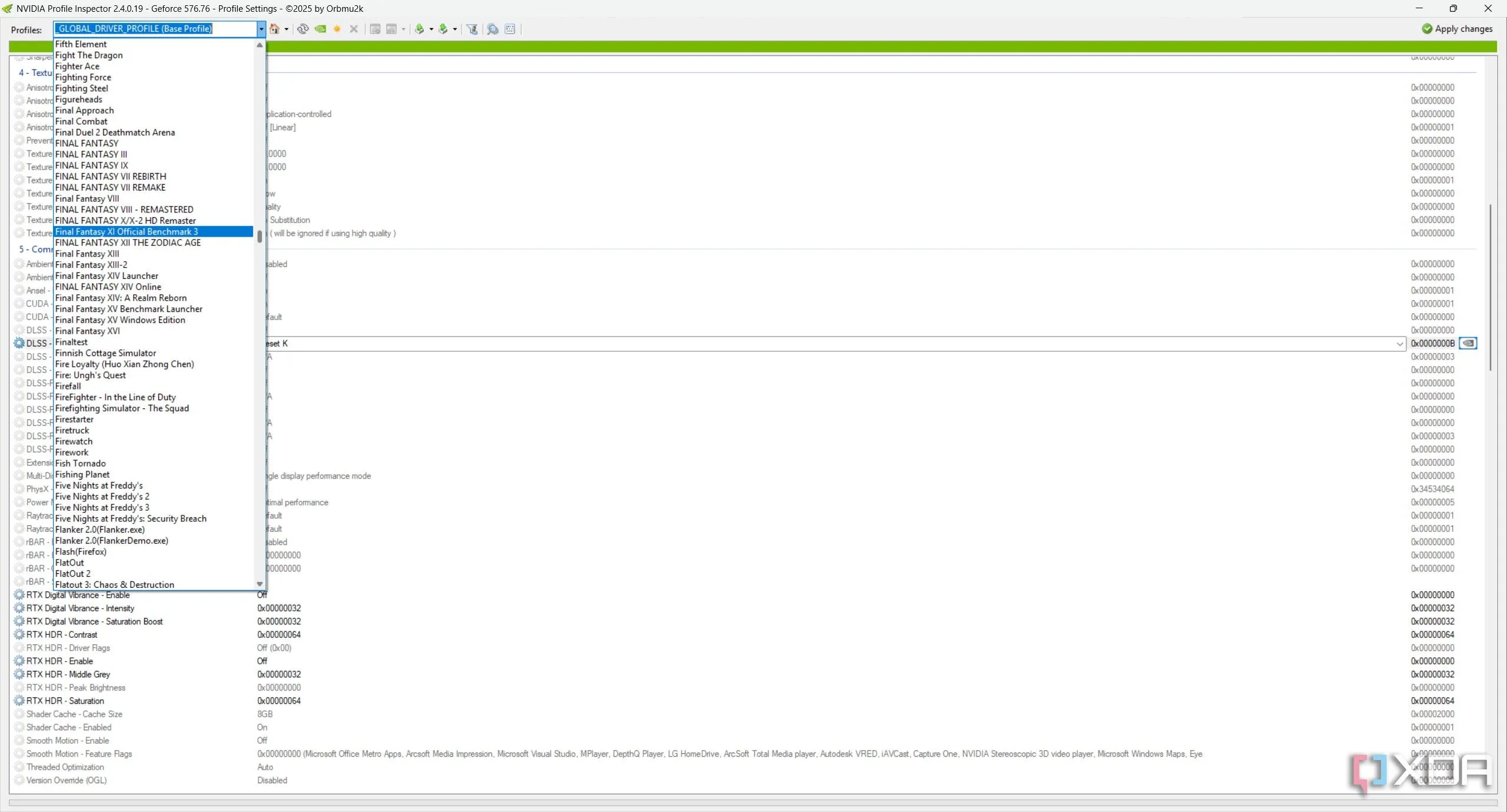 Hồ sơ cấu hình game trong Nvidia Profile Inspector