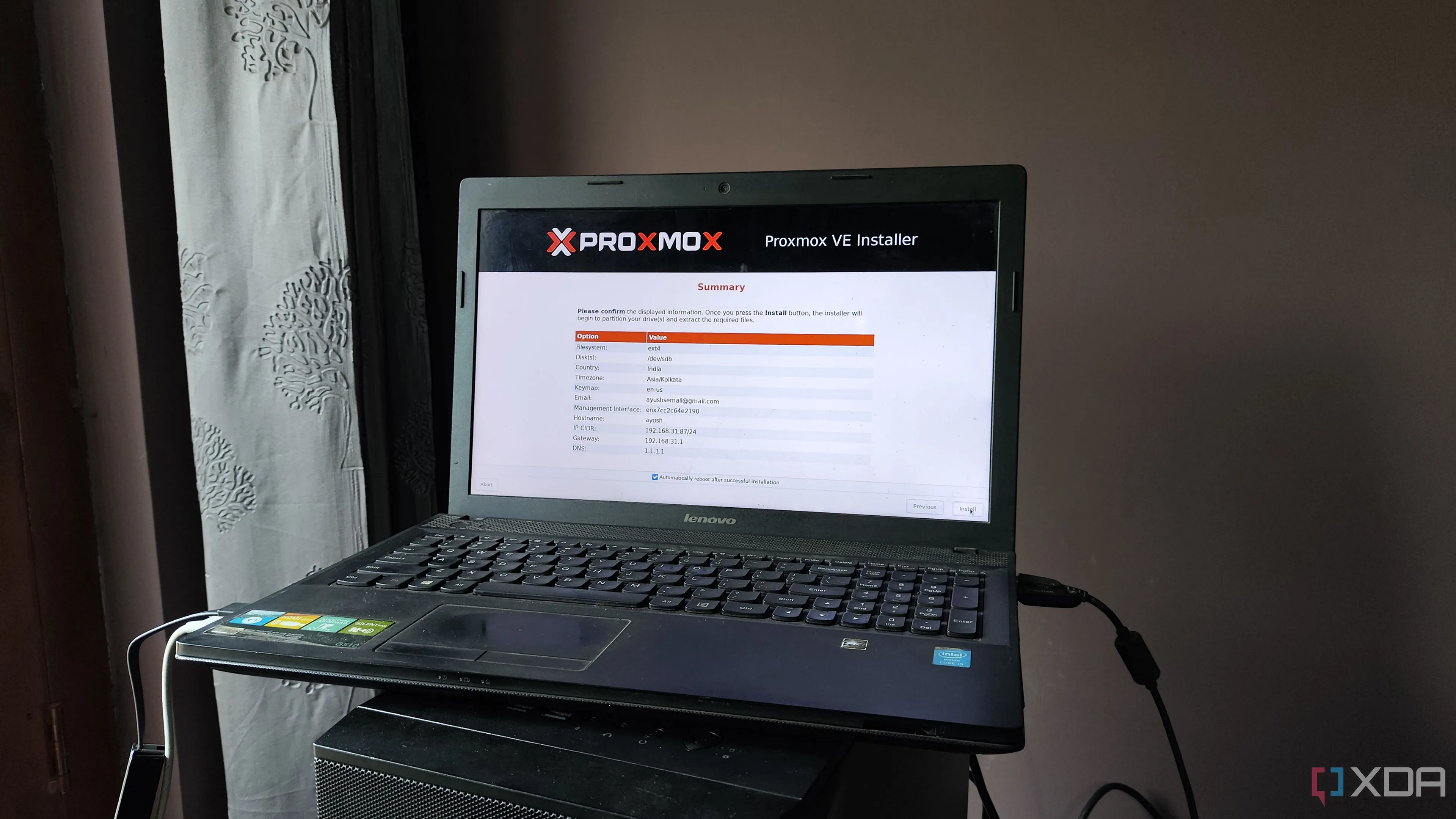 Hoàn tất cài đặt Proxmox trên laptop cũ