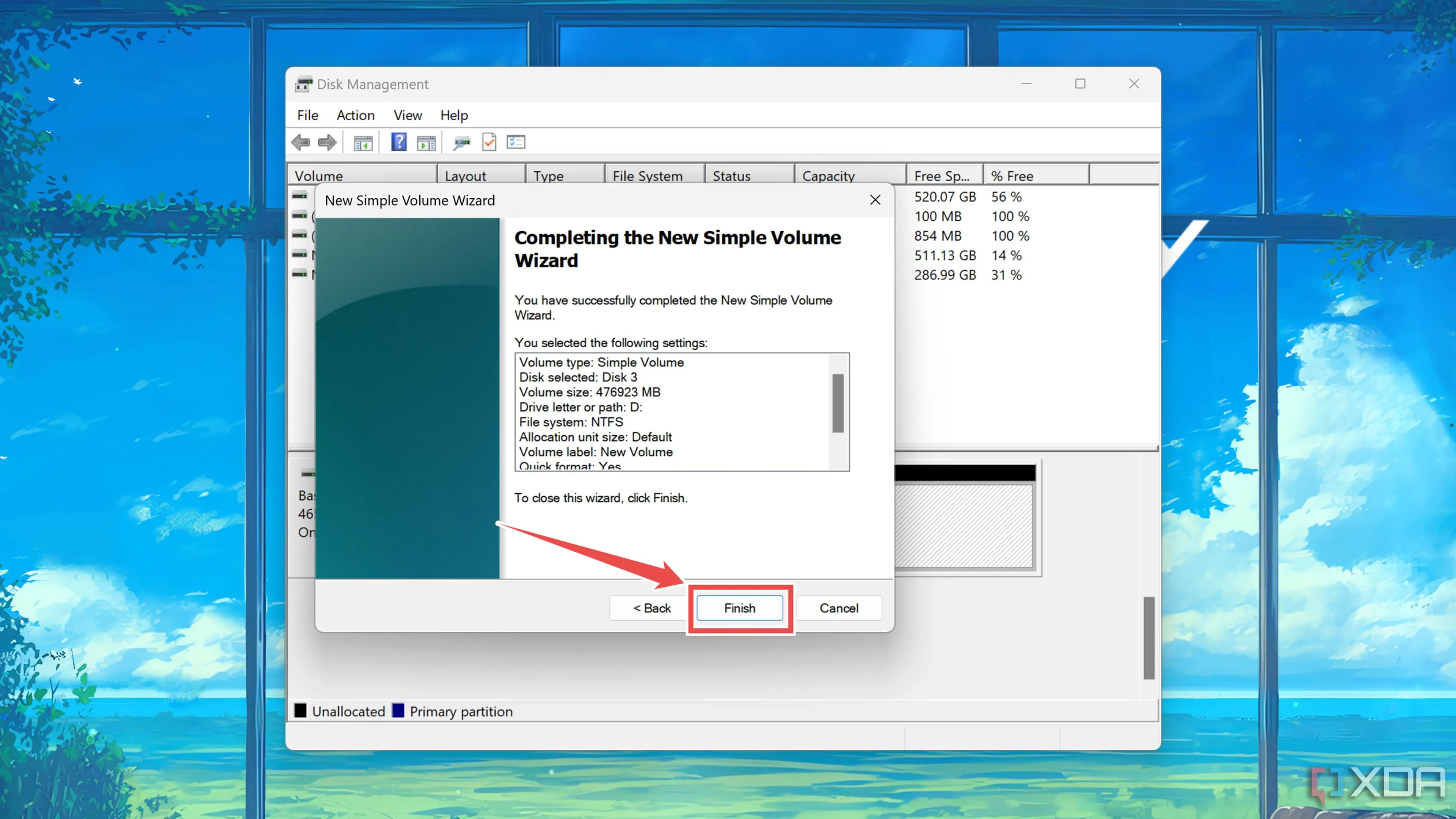 Hoàn tất quy trình tạo New Simple Volume trong Disk Management