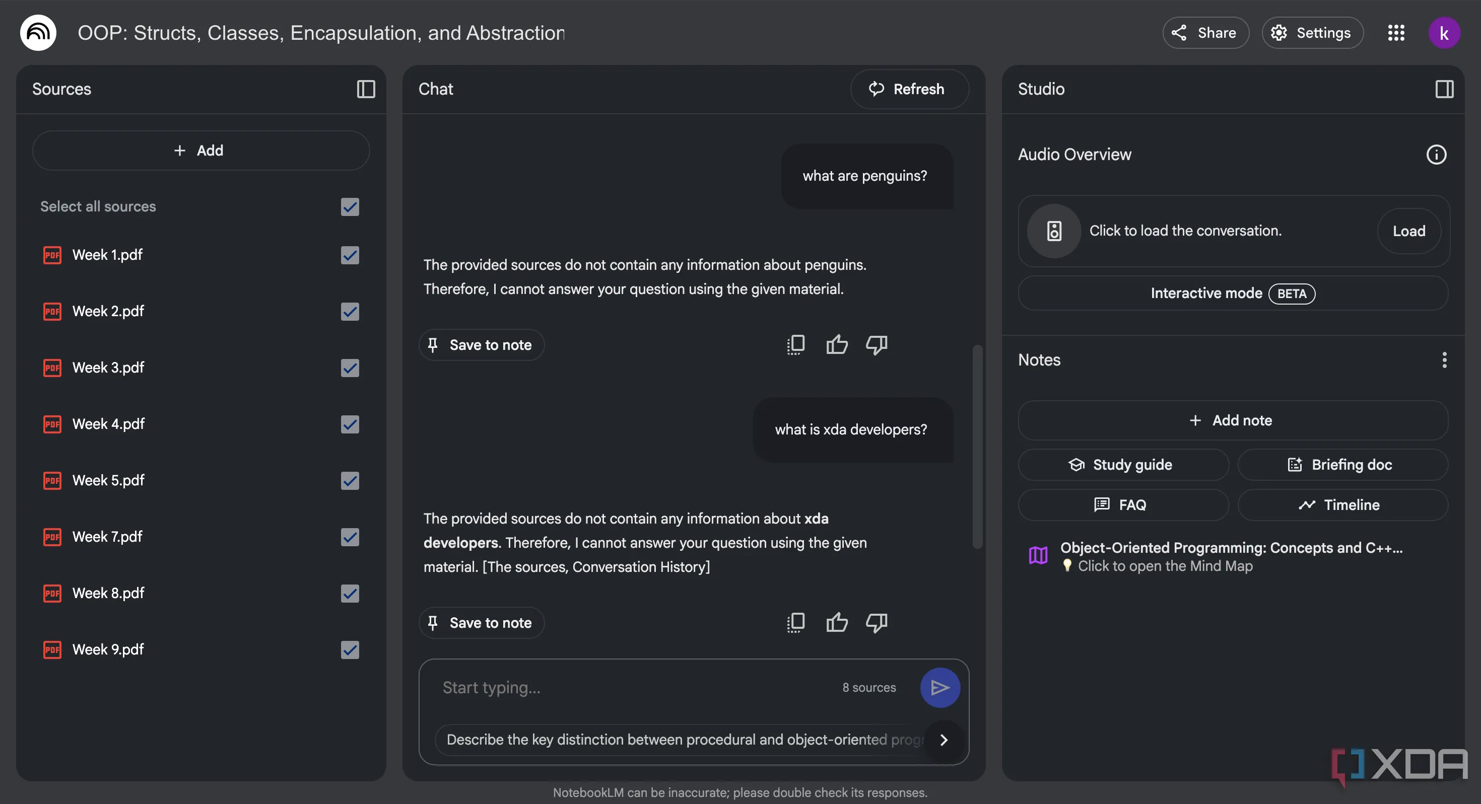 Hỏi NotebookLM một câu hỏi về XDA Developers